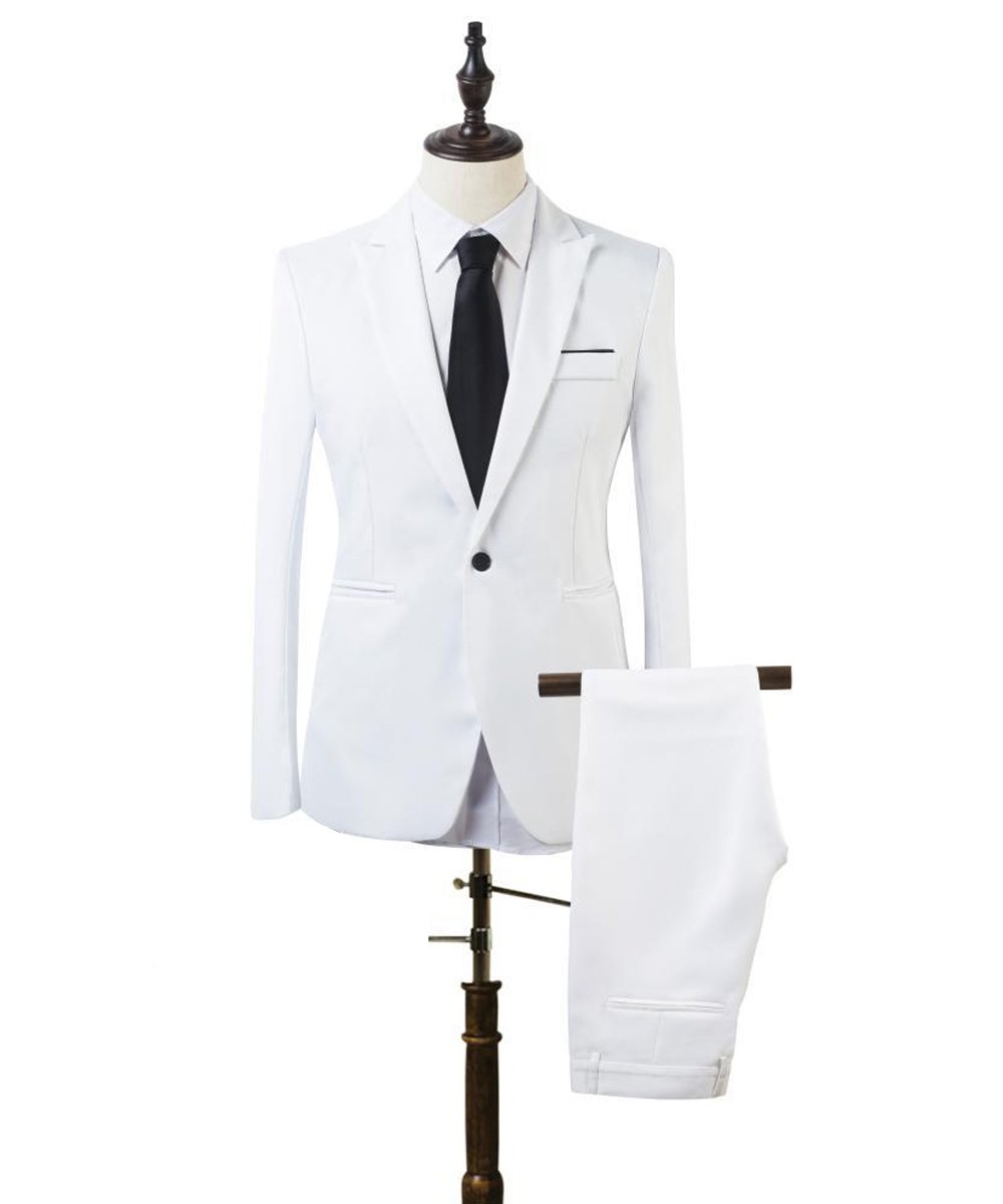 SOLOVEDRESS Men's 2-Piece Formal Suit Set - Slim Fit One Button Blazer & Pants for Groomsmen, Weddings, Business & Special Occasions