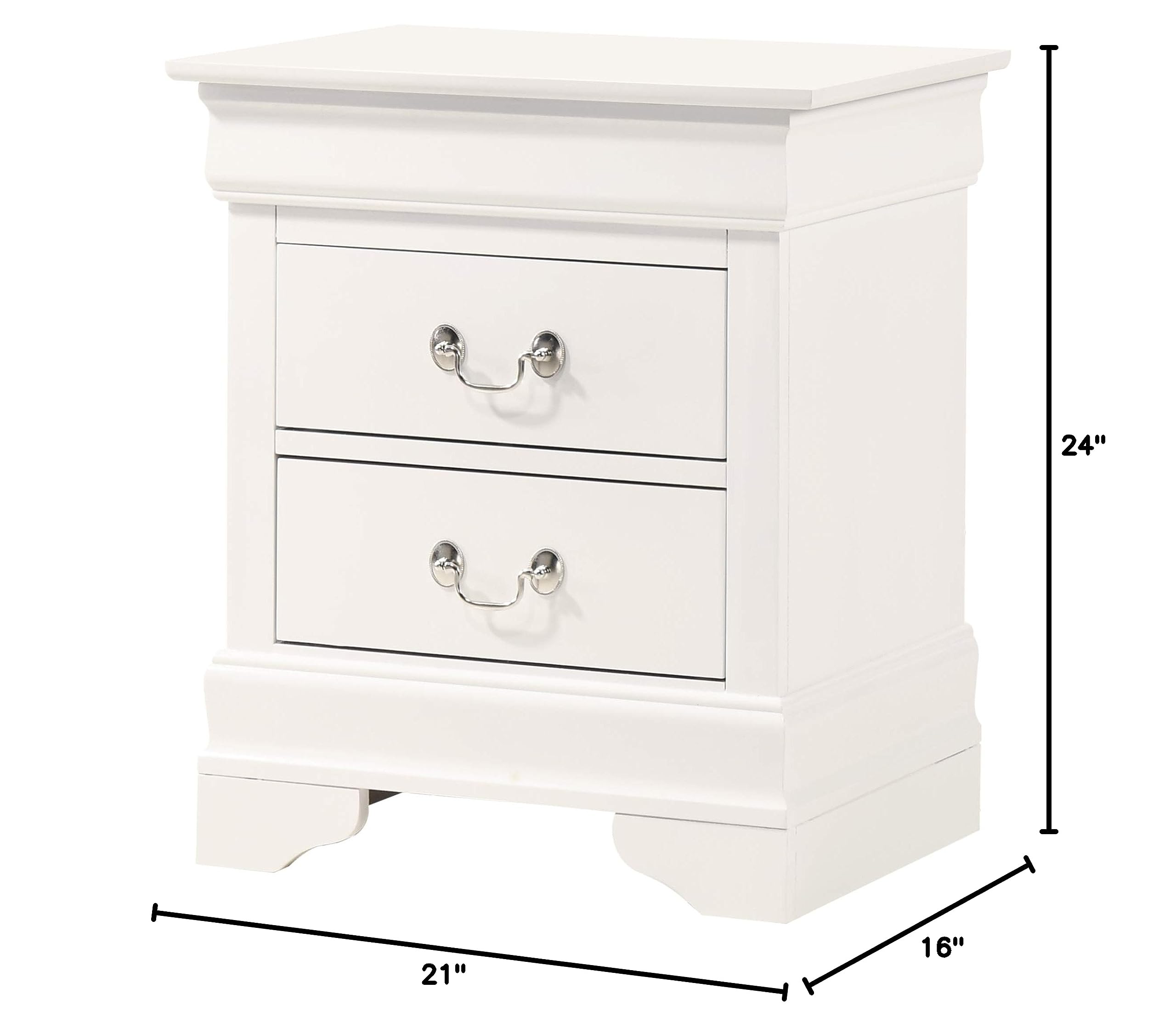Glory Furniture Louis Phillipe White 2-Drawer Nightstand - Perfect for Bedroom, Guest Room, or Nursery Storage