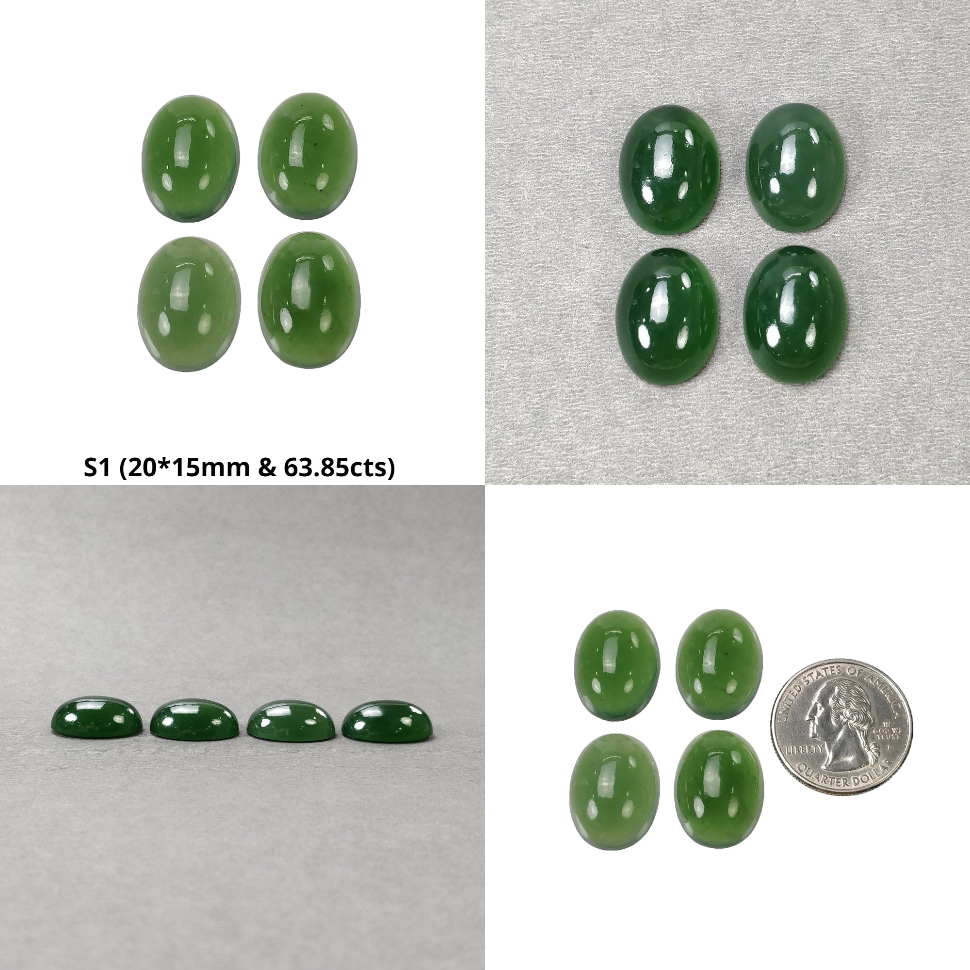 Natural Untreated Green Serpentine Gemstone Cabochon - 20x15mm Oval Antigorite Serpentine (4pcs Set) for Jewelry Making, Wire Wrapping & Healing Crystals