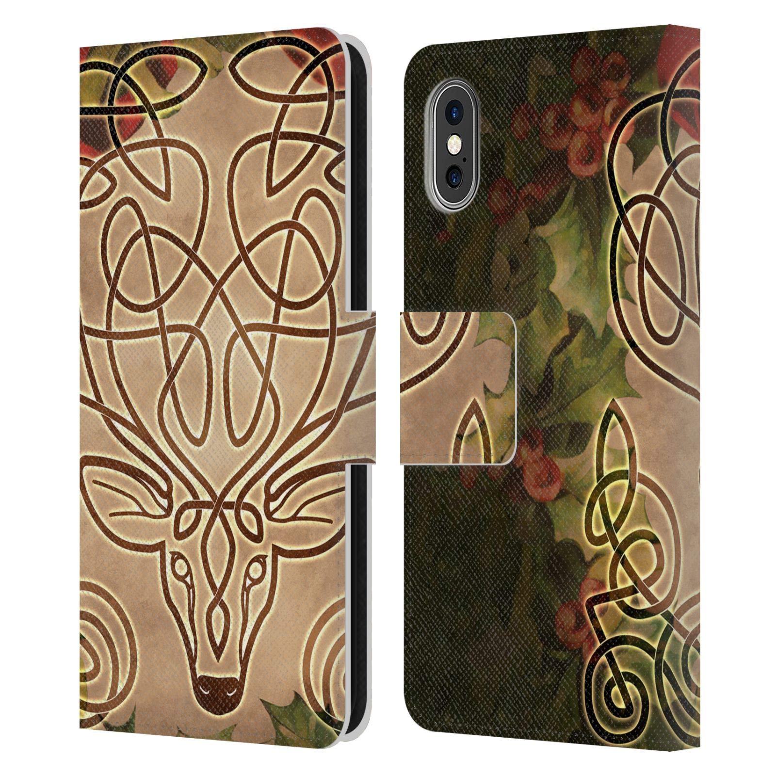 Officially Licensed Brigid Ashwood Stag Celtic Wisdom Leather Book Wallet Case for Apple iPhone X/Xs - Stylish Protective Cover for Everyday Use & Travel