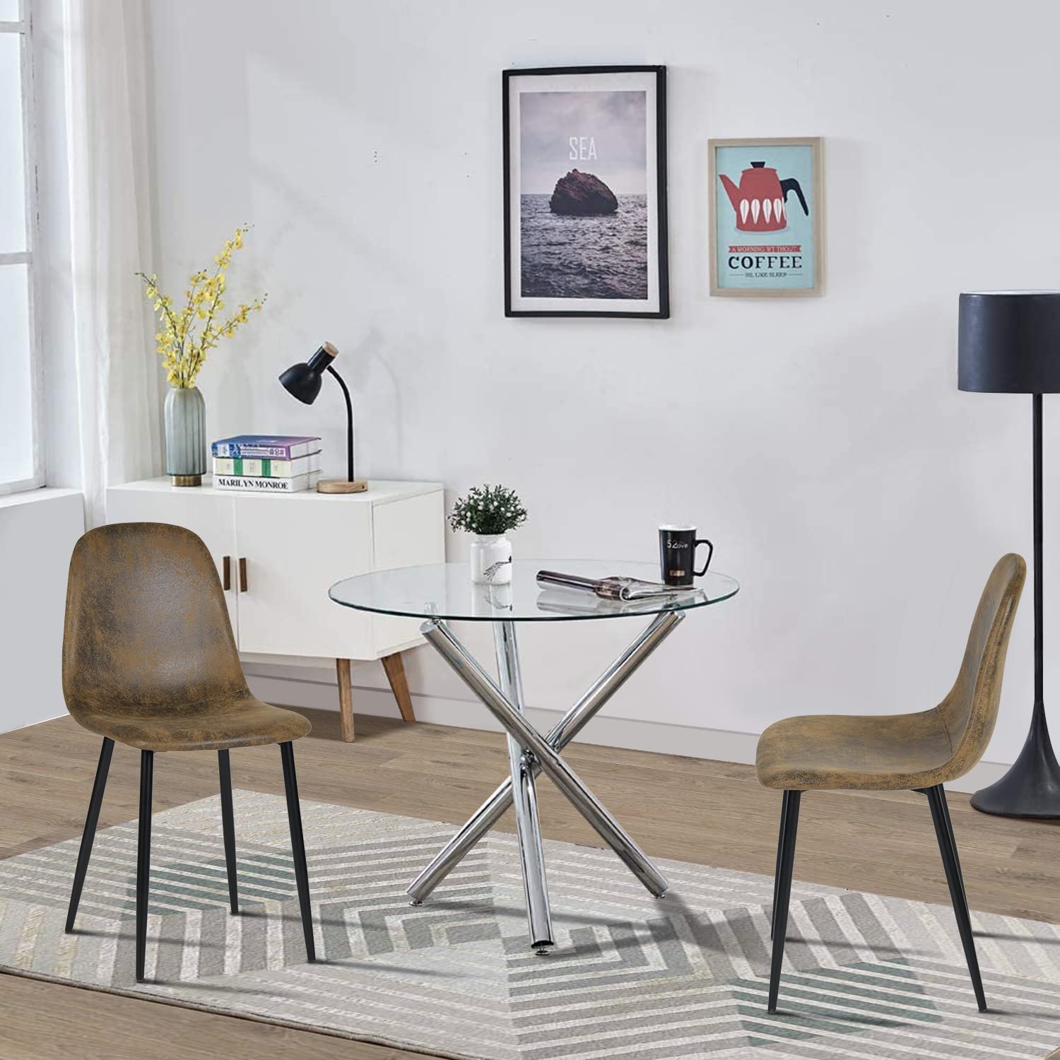 Dorafair Dining Chairs Set of 2 - Upholstered Kitchen Side Chairs with Sturdy Metal Legs, Retro Style Living Room Accent Chairs in Brown | Perfect for Small Spaces, Breakfast Nooks & Cozy Home Decor