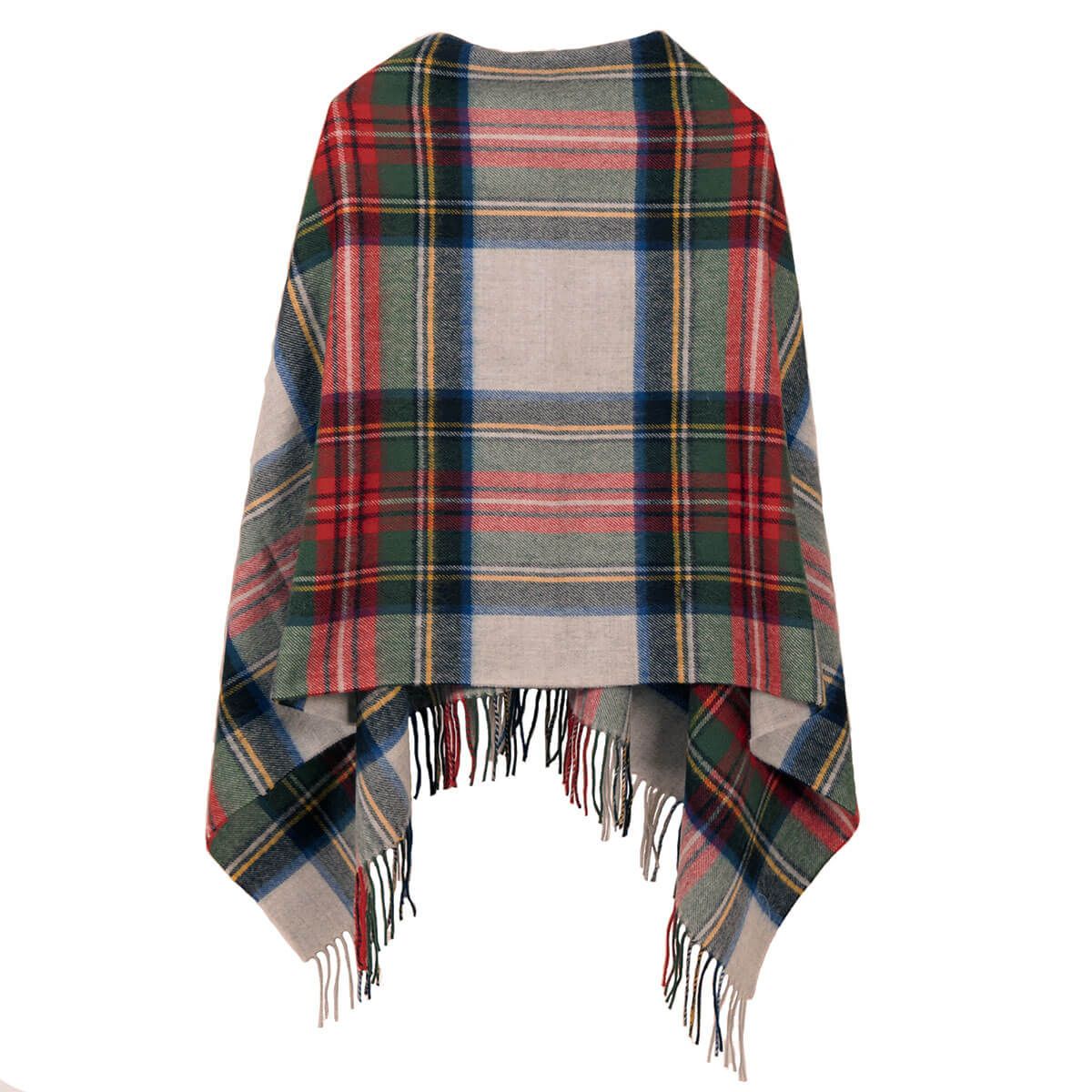 Georgia Stewart Women's Silver Lambswool Poncho Wrap - Soft Wool Shawl for Fall & Winter, Perfect for Office, Travel and Evening Outfits