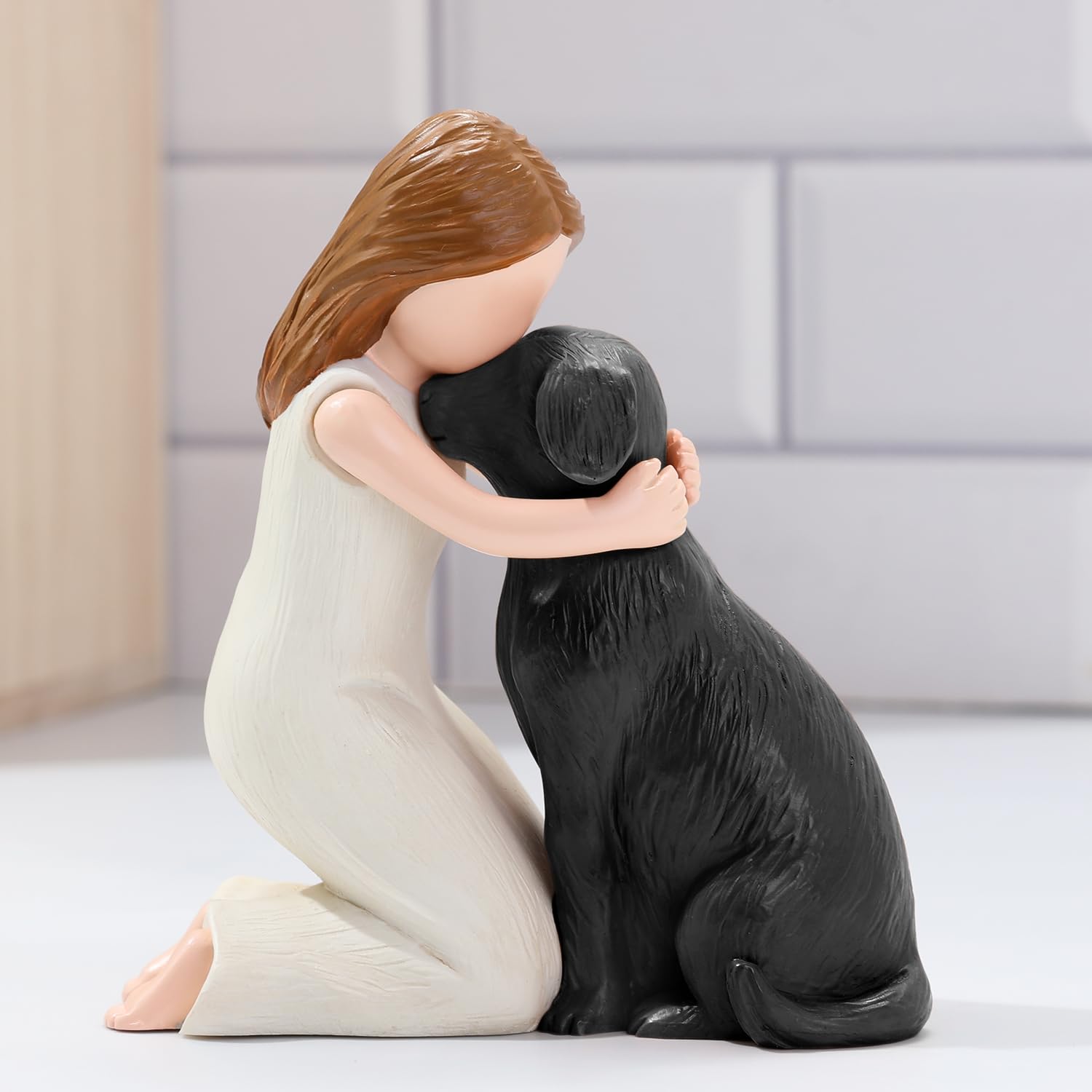 Hand-Painted Black Dog Figurine - Memorial Statue for Dog Lovers, Friendship & Remembrance Gift, Angel Dog Sculpture for Home Decor, Pet Loss Comfort, and Shelf Display