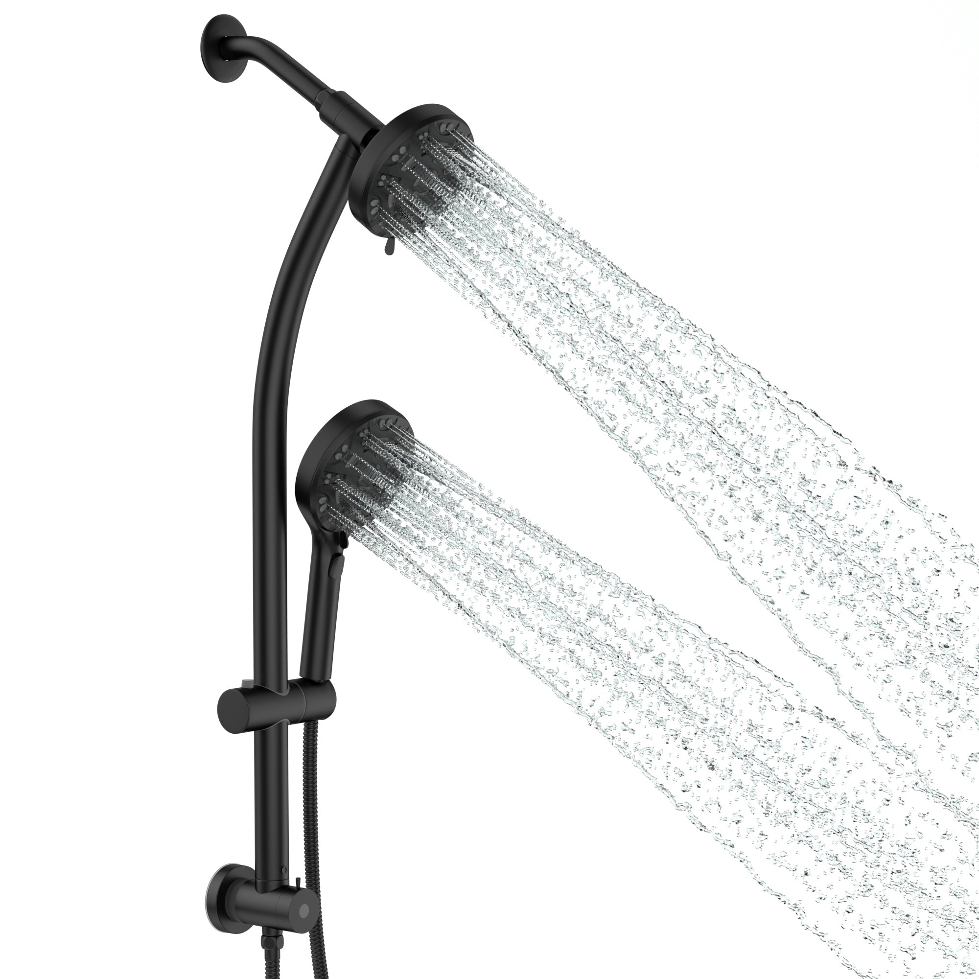 Lordear 5 Inch Matte Black Stainless Steel Wall Mounted Rainfall Round Dual Shower Head Set - Luxury Bathroom Upgrade for Spa-Like Experience