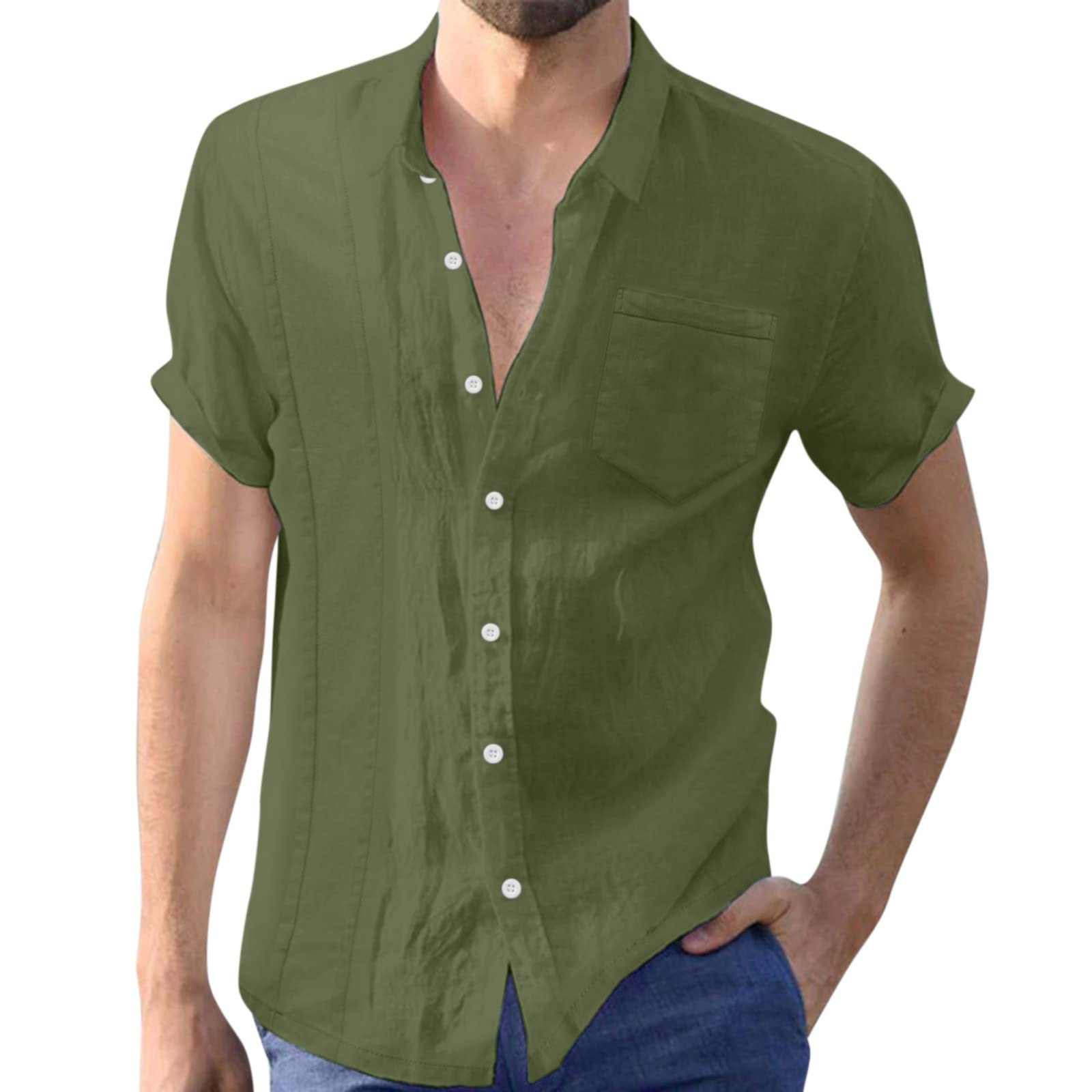 Men's Slim Fit Lapel Neck Blouse - Short Sleeve Athletic T-Shirt & Business Dress Shirt with Patchwork Design | Perfect for Office Wear, Casual Outings & Sports Activities