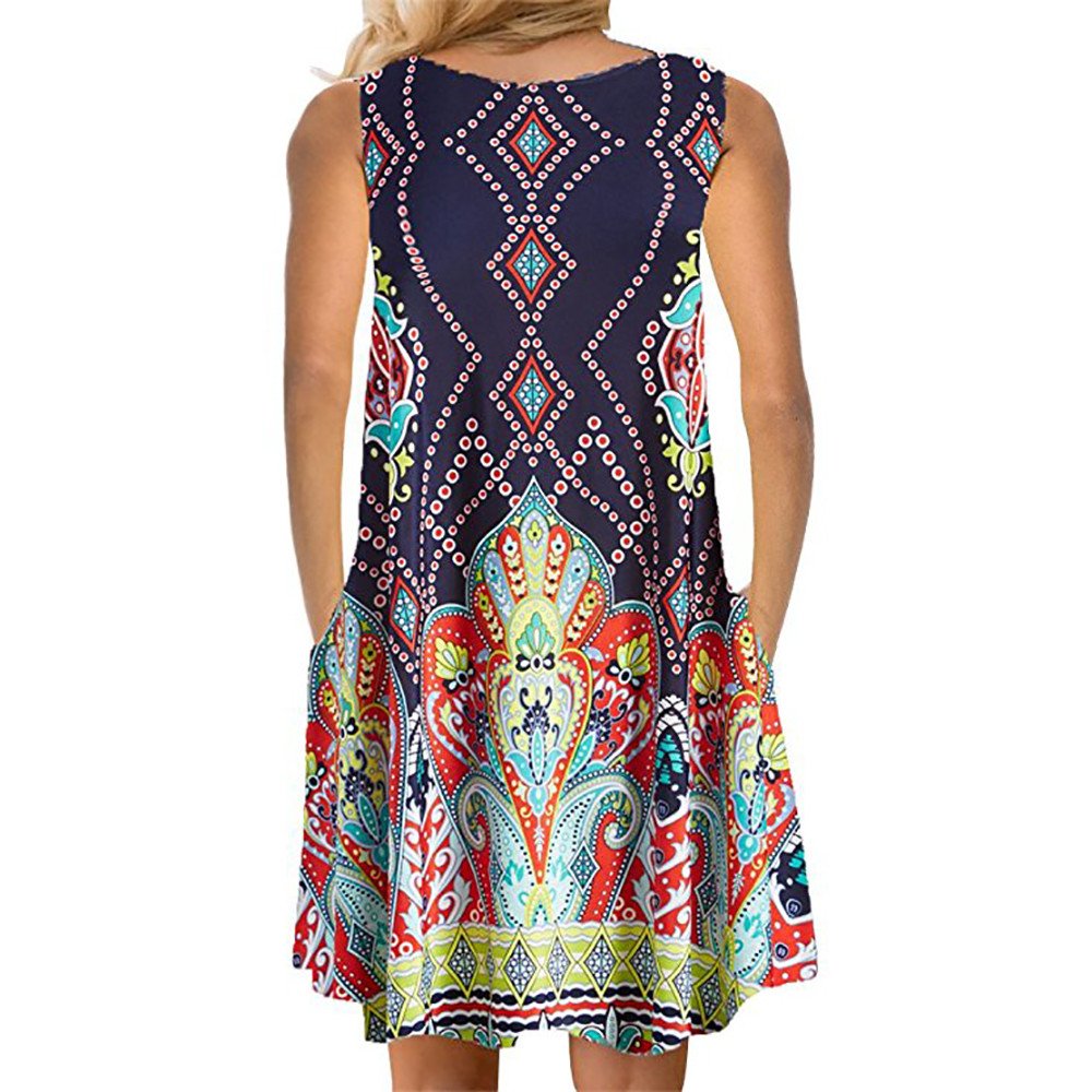 Women's Summer Floral Print Swing Dress - Casual Sleeveless Sundress with Pockets | Perfect for Beach Vacation, Garden Party & Everyday Wear