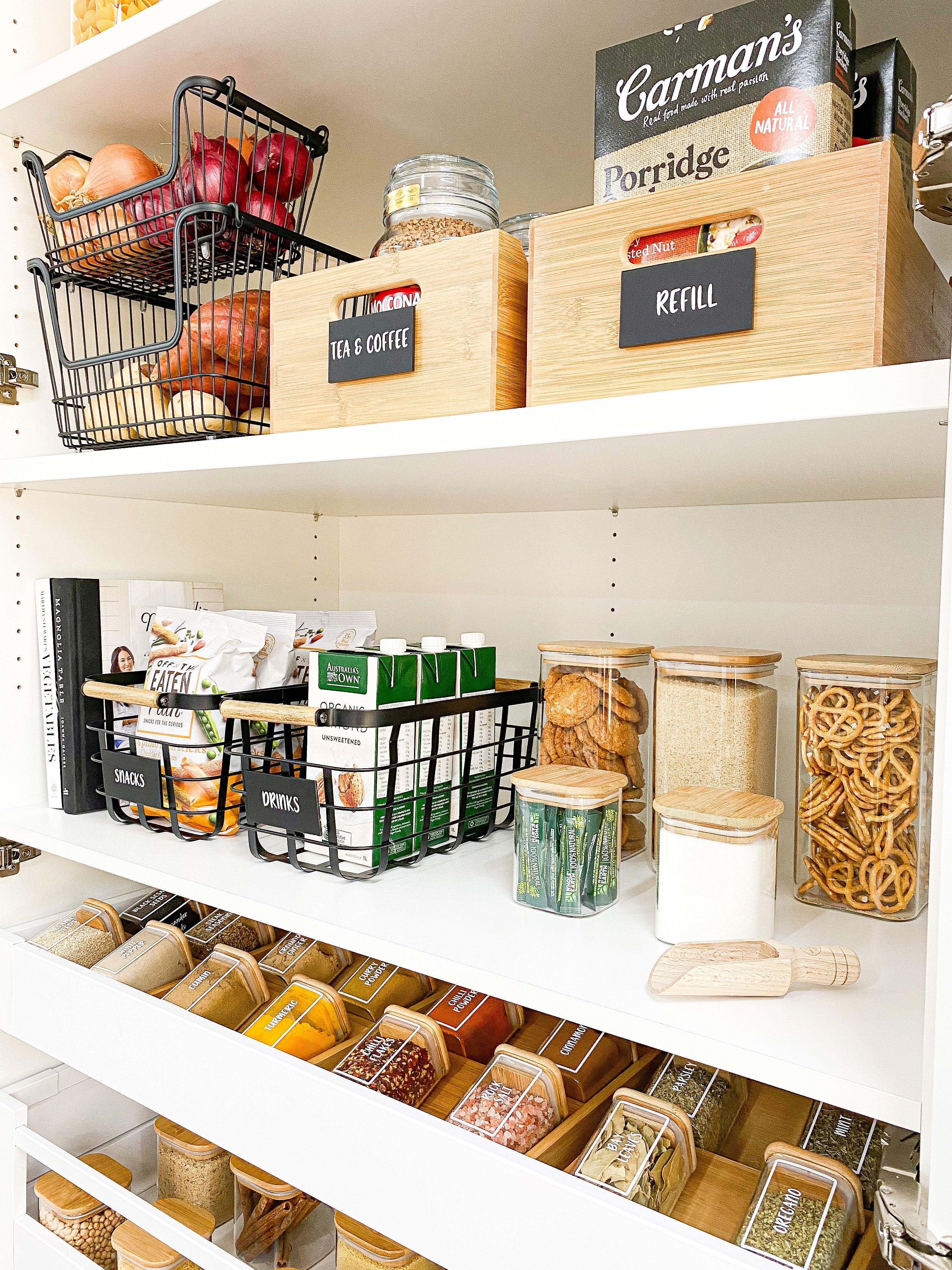 Black Stackable Wire Baskets Set of 2 - Durable Metal Storage Bins for Kitchen, Pantry, Office & Bathroom Organization