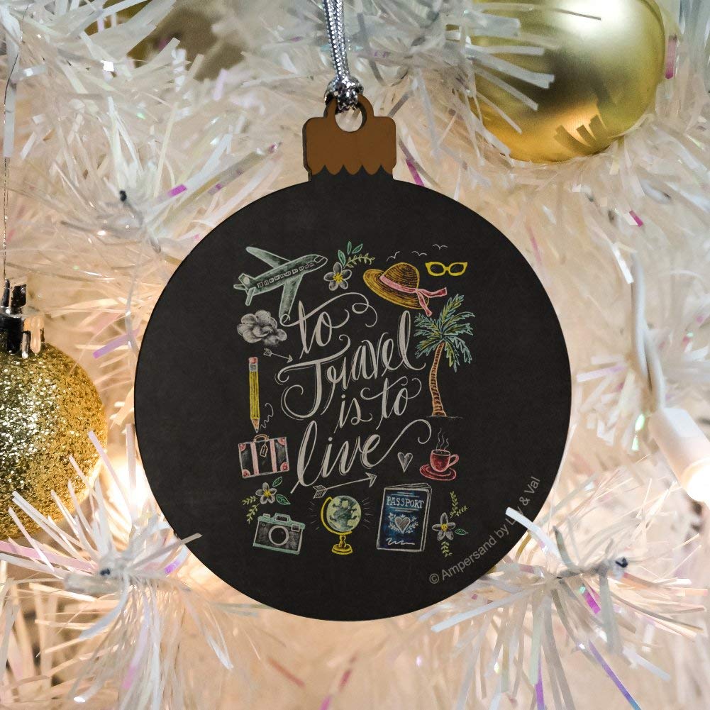 Travel is to Live Wood Christmas Tree Holiday Ornament - Handcrafted Wooden Xmas Decor for Home, Christmas Tree & Holiday Gifts | Perfect for Christmas Decorations, Holiday Parties & Festive Home Décor