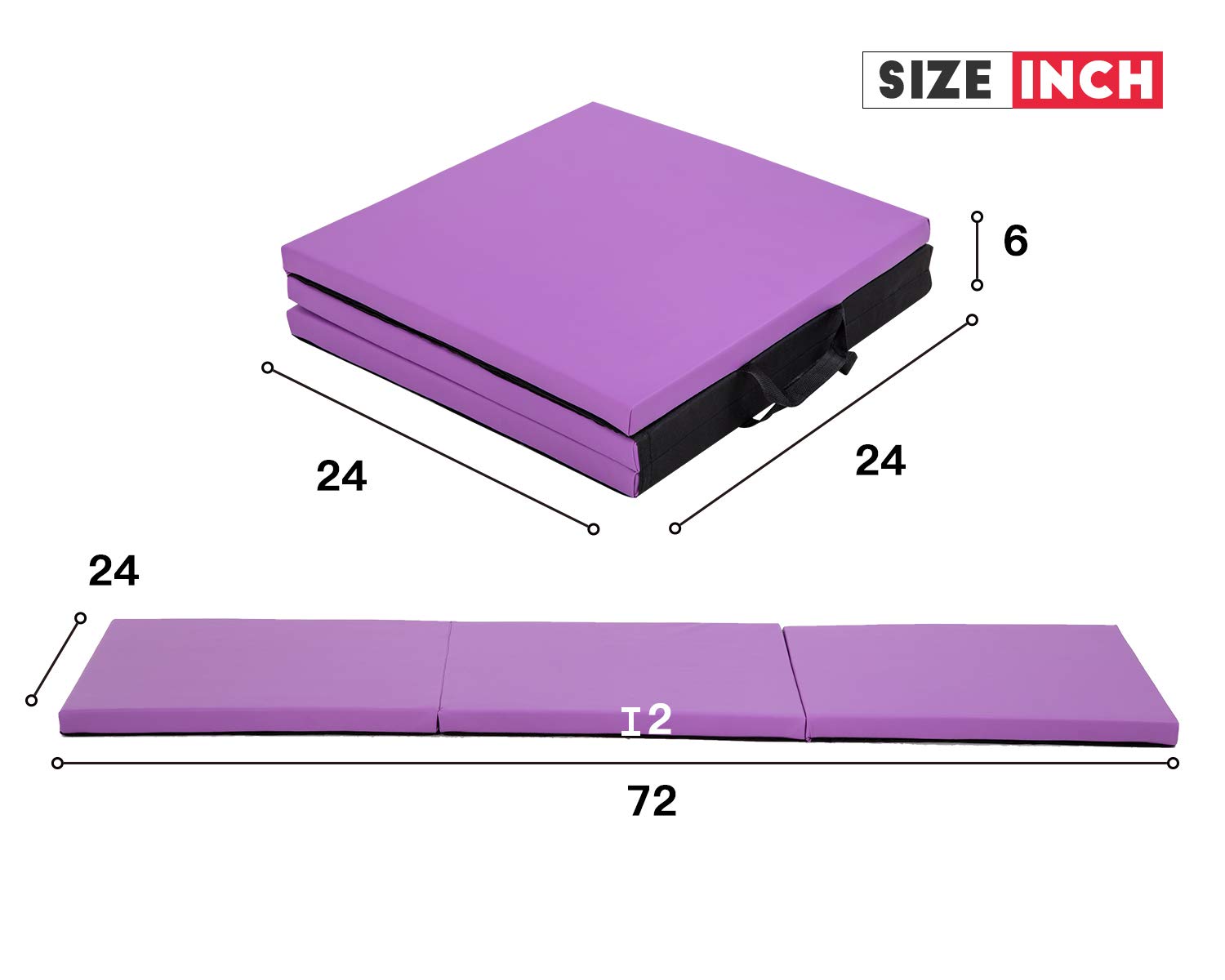 Extra Thick 6'x2'x2' Folding Gymnastics Mat - Portable Tumbling Exercise Mat for Home Gym, Kids & Adults with Carrying Handles (Blue) - Perfect for Yoga, Cheerleading & Martial Arts Training