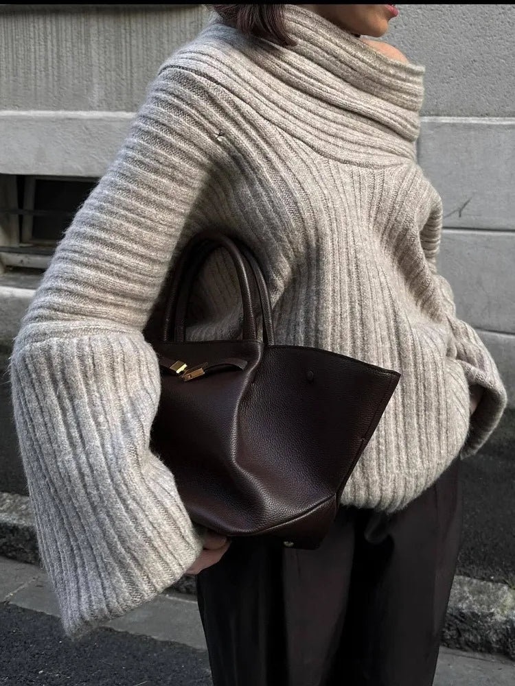 2024 Women's Oversized Autumn Sweater - Sexy Slash Neck Knit Pullover, Long Sleeve Loose Fit Casual Knitwear | Perfect for Fall Layering, Coffee Dates & Cozy Evenings