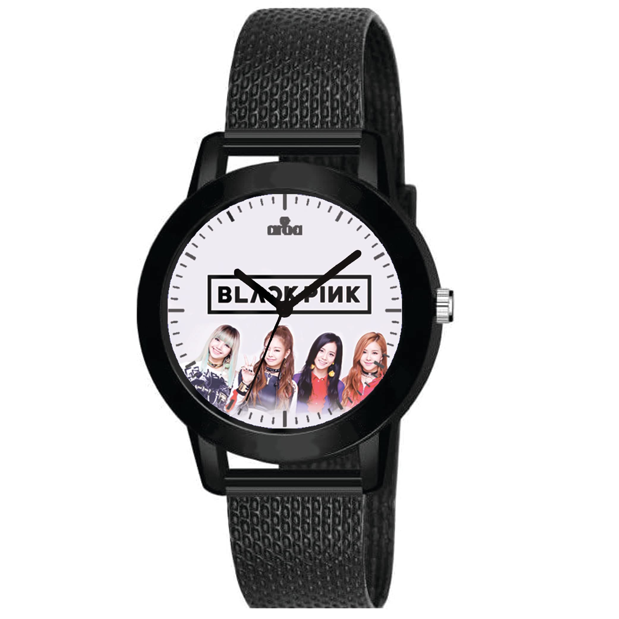 AROA Women's Black Metal Rubber Analog Watch with Pink Dial - Stylish Kpop Blackpink House Model 531 for Girls | Perfect for Casual Wear, Kpop Concerts & Everyday Fashion