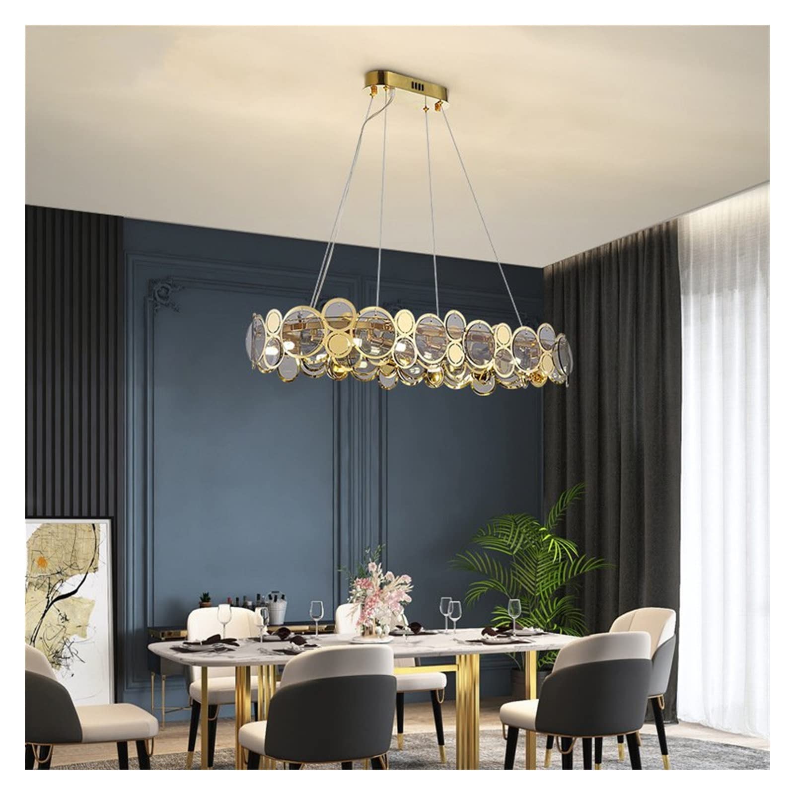 Modern LED Chandelier Light - Minimalist Glass Rectangle Pendant Lamp for Dining Room, Bedroom & Living Room | Energy Efficient Dimmable Ceiling Fixture | Perfect for Home Decor, Wedding Lighting & Restaurant Ambience (Color: Y80 Gray)