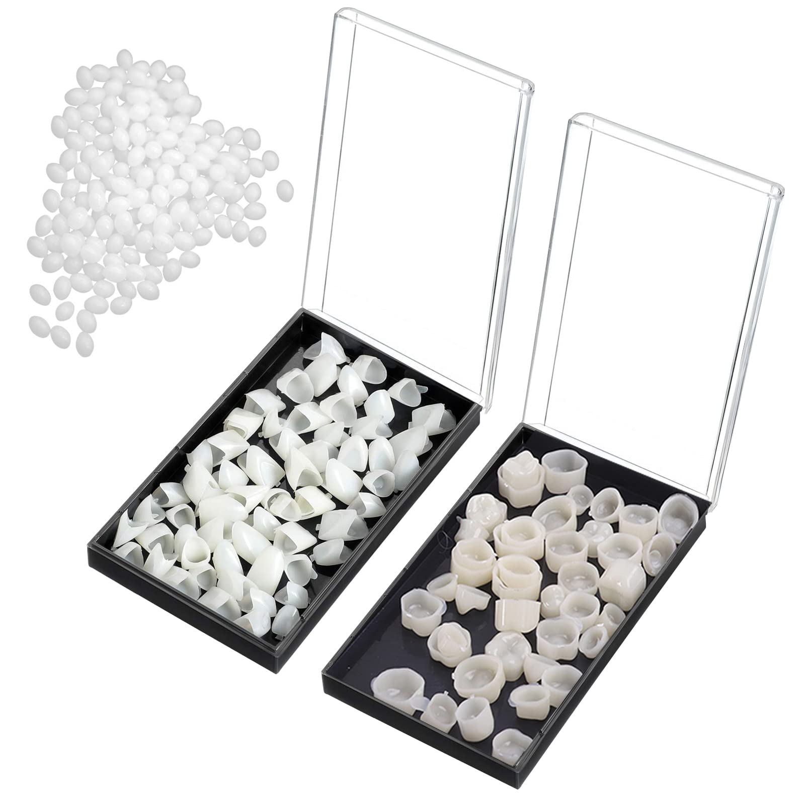 120-Piece Fake Tooth Cap Crown Veneers Set - 50 Front & 70 Back Teeth with Thermal Beads for Dental Teaching, DIY, Cosplay & Halloween Costume Accessories