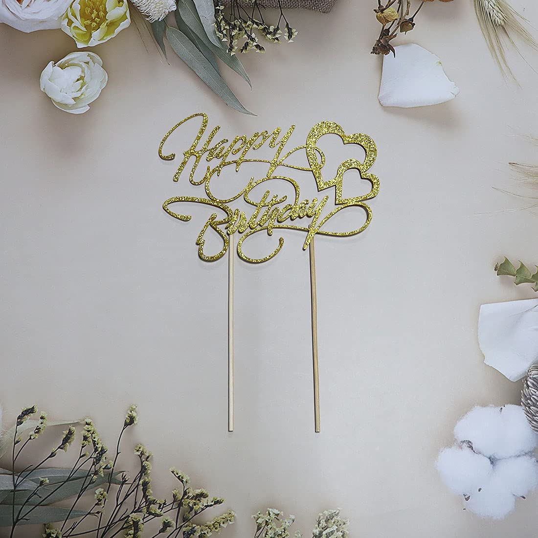Gold Glitter Happy Birthday Cake Topper - Elegant Party Decor for Birthday Cakes, Cupcakes & Desserts - Perfect for Birthday Parties, Baby Showers & Special Celebrations