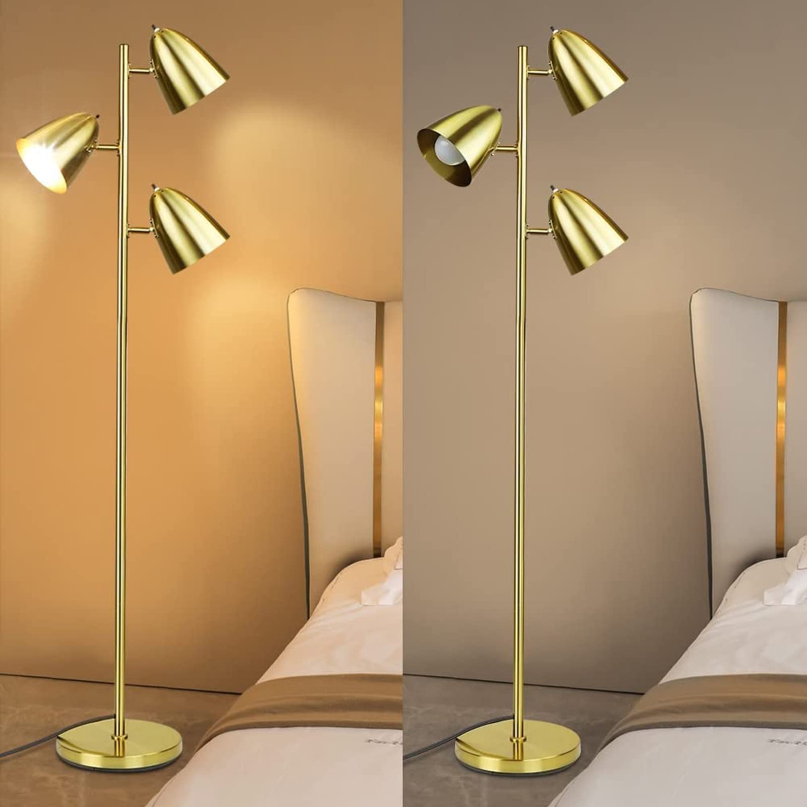 **3-Arm Adjustable Tree Floor Lamp - 360° Swivel Reading Light for Living Room, Bedroom & Office - Tall Standing Pole Lamp with 3 Bulbs (Gold) - Perfect for Cozy Reading, Task Lighting & Ambient Illumination**