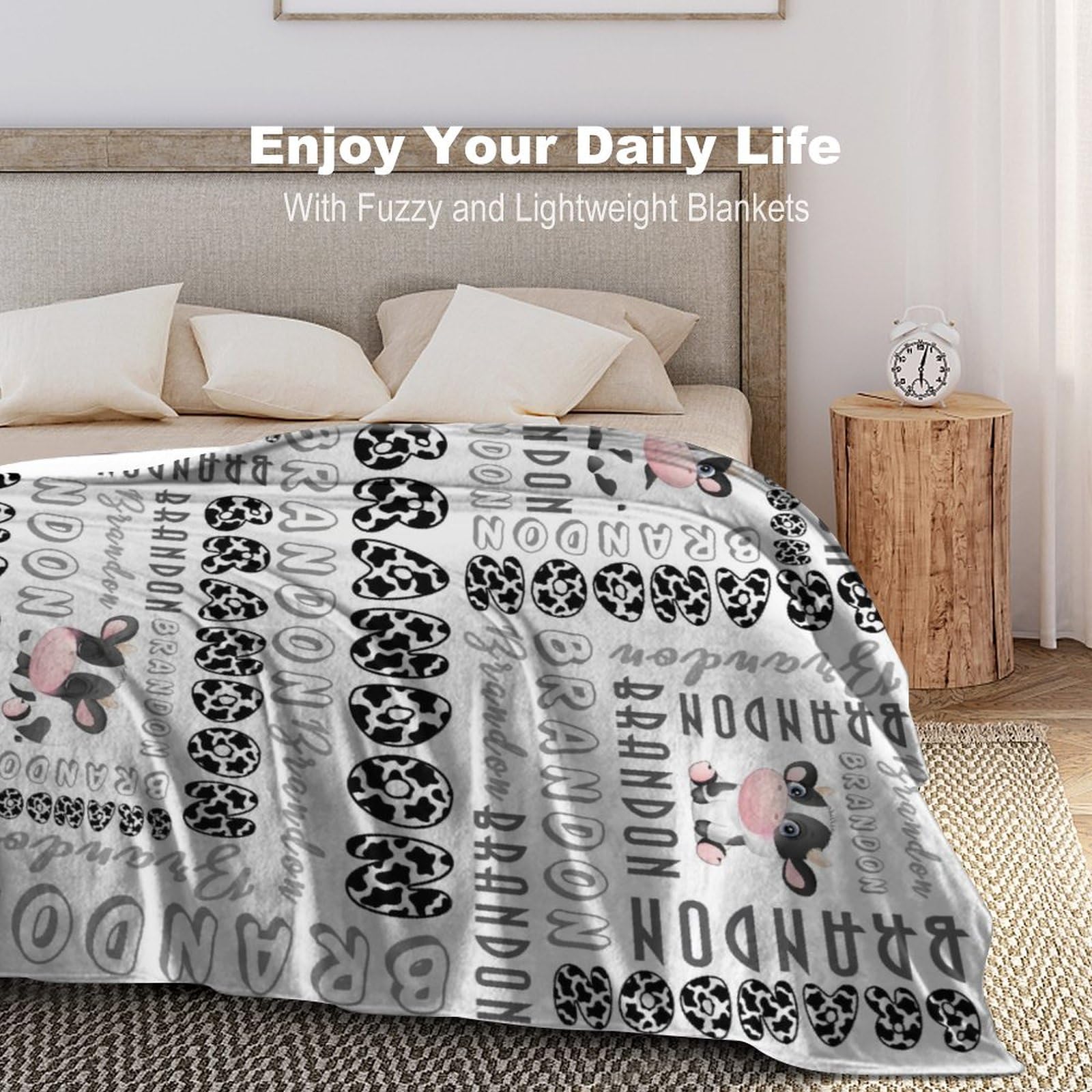 Personalized Cow Print Fleece Blanket with Name - Custom Baby Blanket for Girls & Boys, 40
