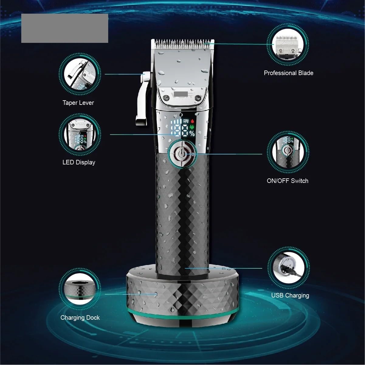 Professional Rechargeable Hair Trimmer V-G-R V-682 - Electric Hair Clipper for Men, Portable Barber Grooming Kit with Precision Blades (Red with Box) - Perfect for Home Haircuts, Beard Trimming & Travel Grooming