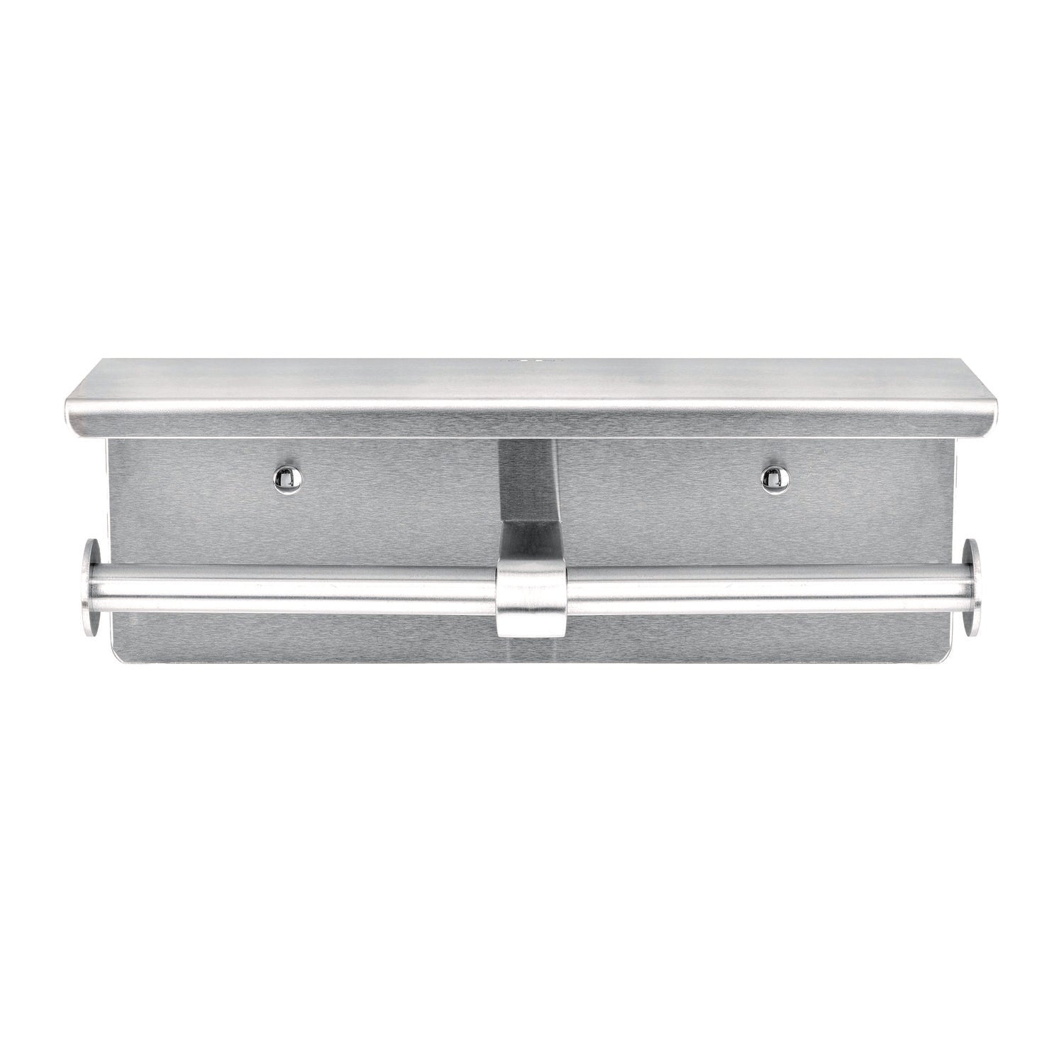 Alpine Industries Double Post Toilet Paper Holder with Shelf Storage Rack - Brushed Stainless Steel Bathroom Organizer (3.87