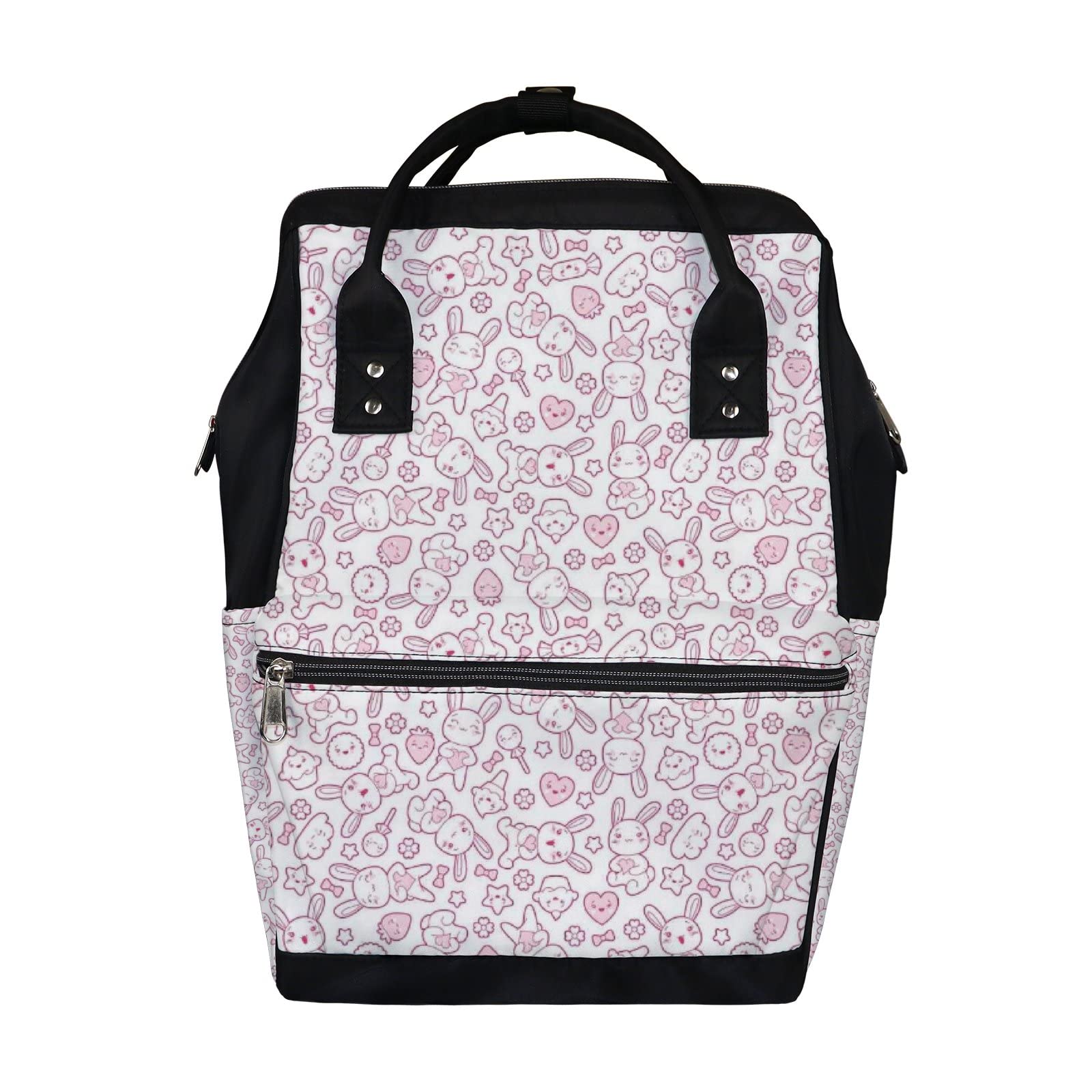 Waterproof Kawaii Rabbit Diaper Backpack - Pink & White Baby Changing Bag with Large Capacity, Travel Laptop Backpack for Women & Men | Durable, Stylish for Parenting, Daycare & Family Outings