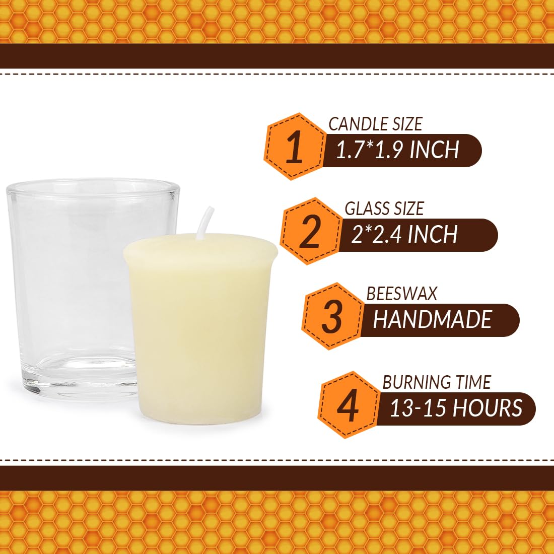 Natural White Beeswax Votive Candles - 6 Pack Set in Glass Cups | Eco-Friendly, Unscented, Hand-Poured for Home Decor, Wedding, Party, Spa & Romantic Ambiance | Perfect for Centerpieces, Aromatherapy & Relaxation