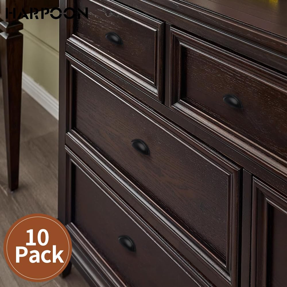 10 Pack HARPOON 2.5 Inch Center Hole Cabinet Handles - Matte Black Drawer Pulls for Kitchen Cabinets, Dressers & Furniture Hardware (Perfect for Home Renovation & DIY Projects)