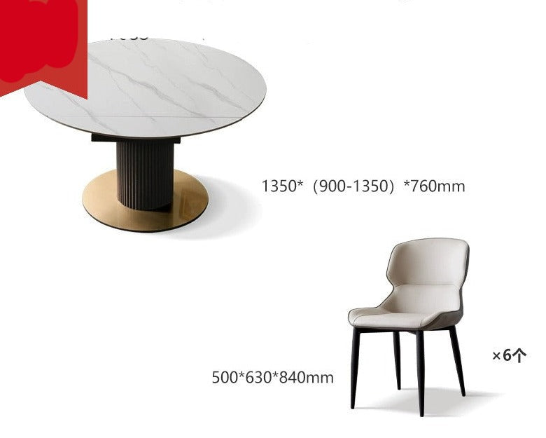Solid Oak Wood Round Extendable Dining Table with Rotating Lazy Susan - Light Luxury Rock Board Design for Modern Kitchen & Dining Room