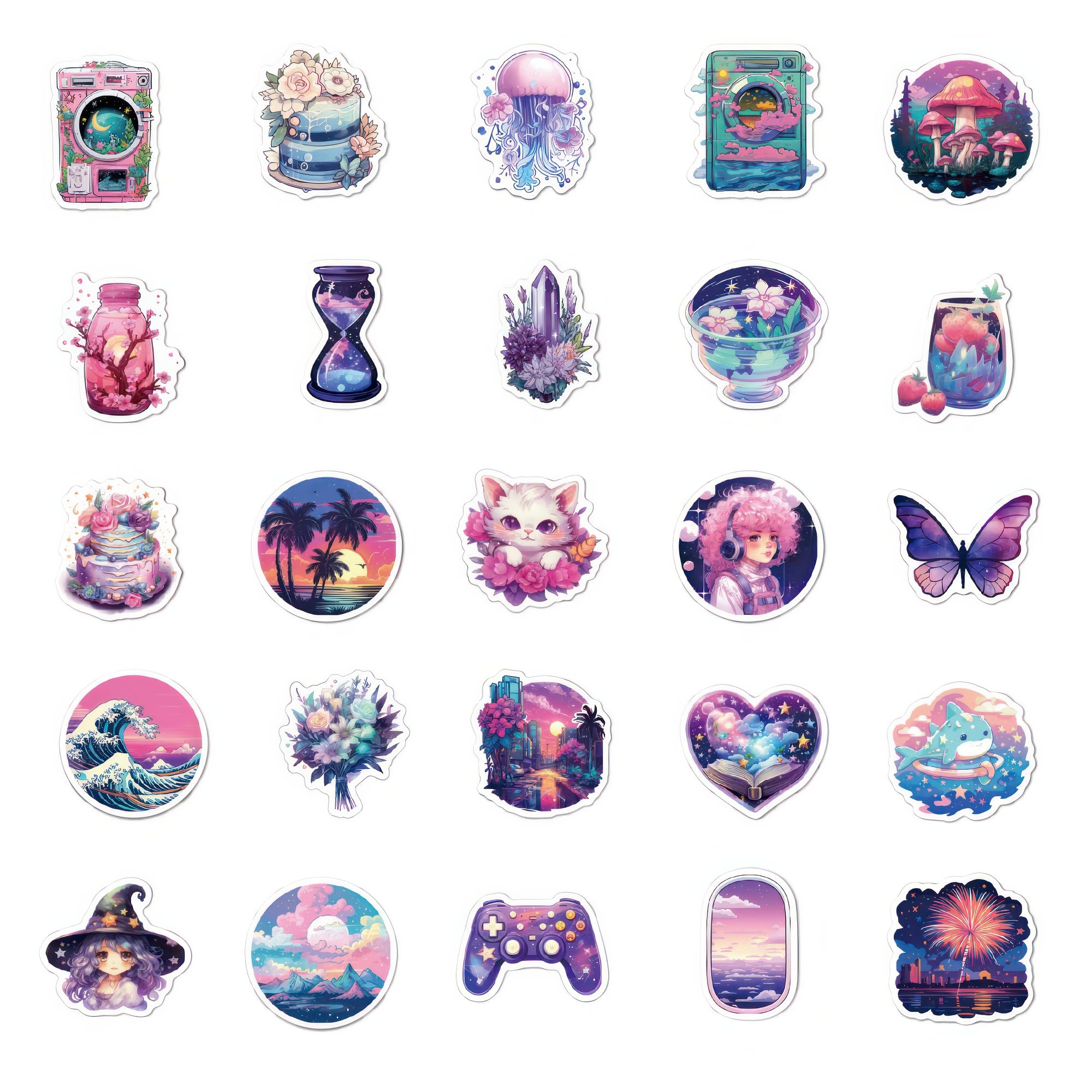 50 Midnight Magic Fantasy Stickers - Kawaii Waterproof Decals for Kids & Teens - Aesthetic Purple Cute Vinyl Stickers for Water Bottles, Laptops, Journals, Mirrors - Perfect for School, DIY Crafts & Nature Exploration