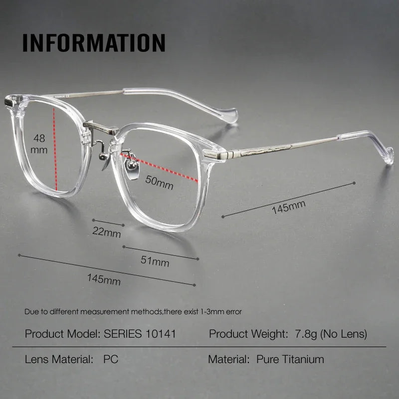 Aror Unisex Full Rim Square Titanium Acetate Eyeglasses Frame 10141 - Lightweight Durable Glasses for Work, Reading & Fashion