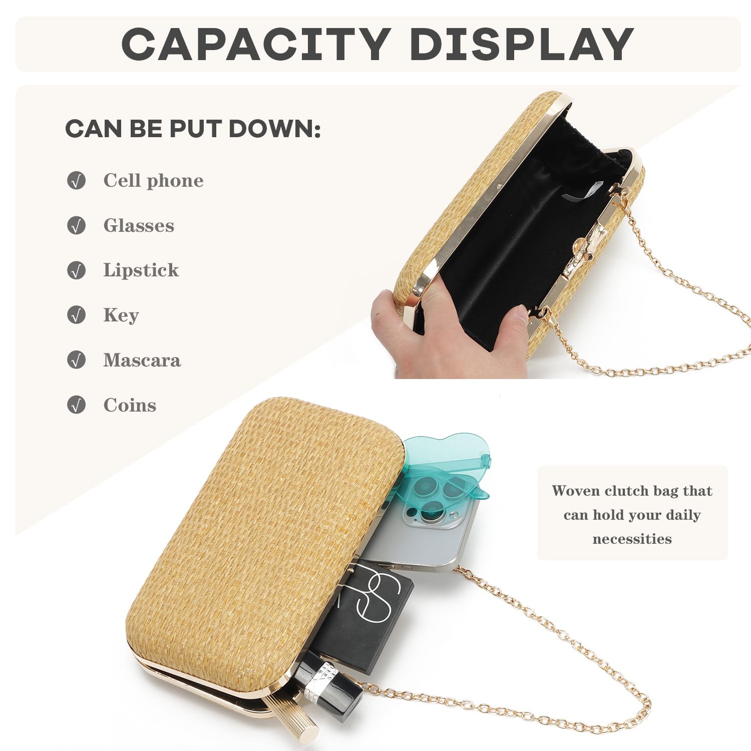 Elegant Woven Straw Clutch Purse for Women - Summer Evening Formal Handbag - Perfect for Weddings, Parties & Beach Events