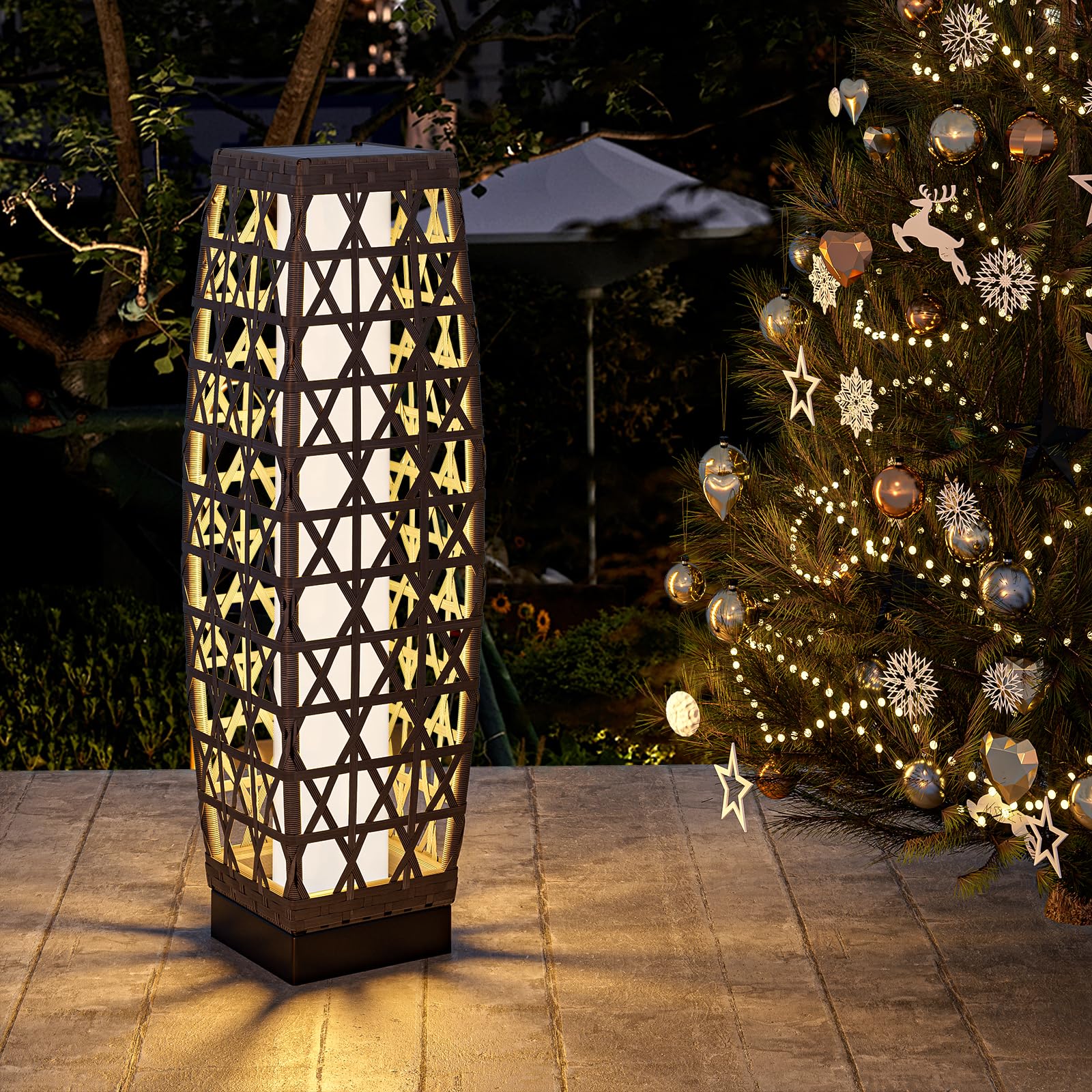 Solar Powered Outdoor Floor Lamp - Waterproof Weather Resistant Solar Lantern for Garden, Patio, Deck & Backyard | Diamond Pattern Design | Perfect for Christmas Decorations, Porch Lighting & Outdoor Parties