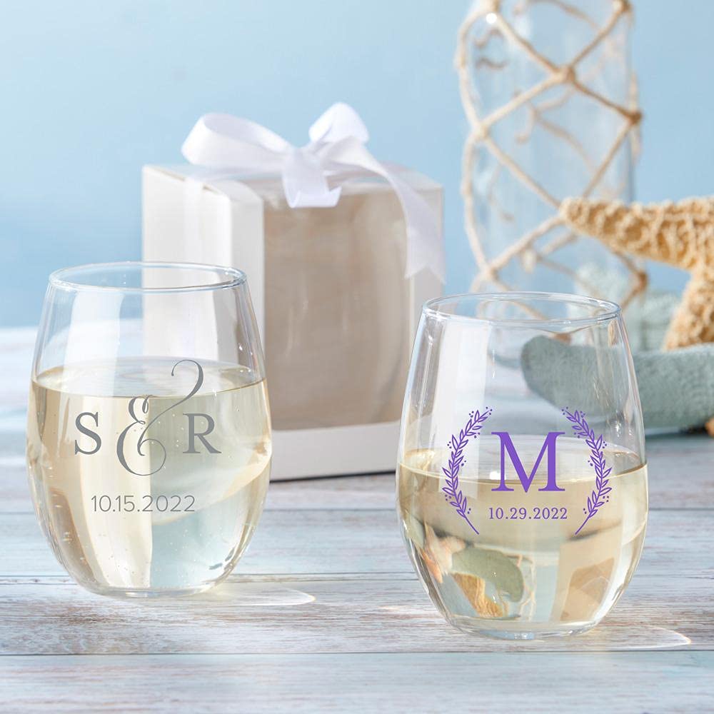 Personalized Monogram Stemless Wine Glass Set - 9 oz, 72pcs, Gold - Custom Wedding Favors & Bridal Shower Gifts - Perfect for Bachelorette Parties, Anniversary Celebrations and Special Events