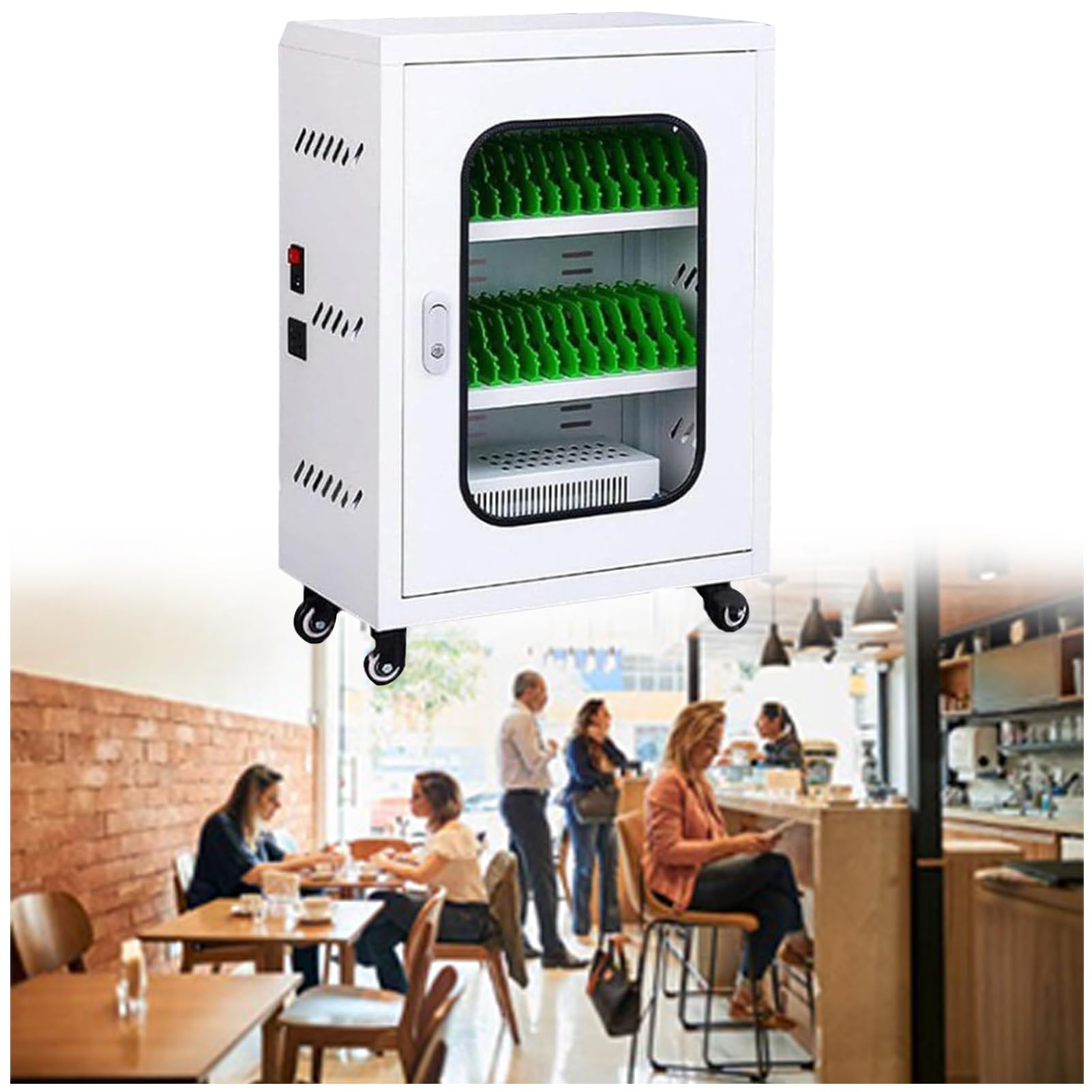 Portable Charging Station for Phones - 30-Slot Mobile Device Storage Cabinet with 4 Universal Wheels & Secure Locking | Ideal for Retail Stores, Offices, and Public Spaces