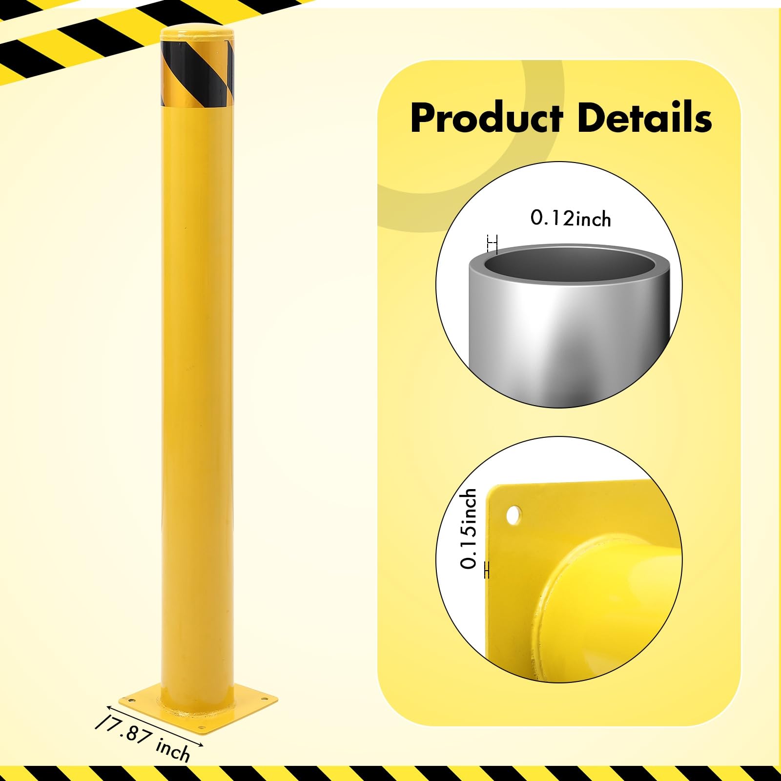 42 x 4.5 Inch Heavy Duty Removable Steel Safety Bollard Posts - Yellow Parking Barriers (6 Pack) for Driveway, Warehouse & Traffic Control