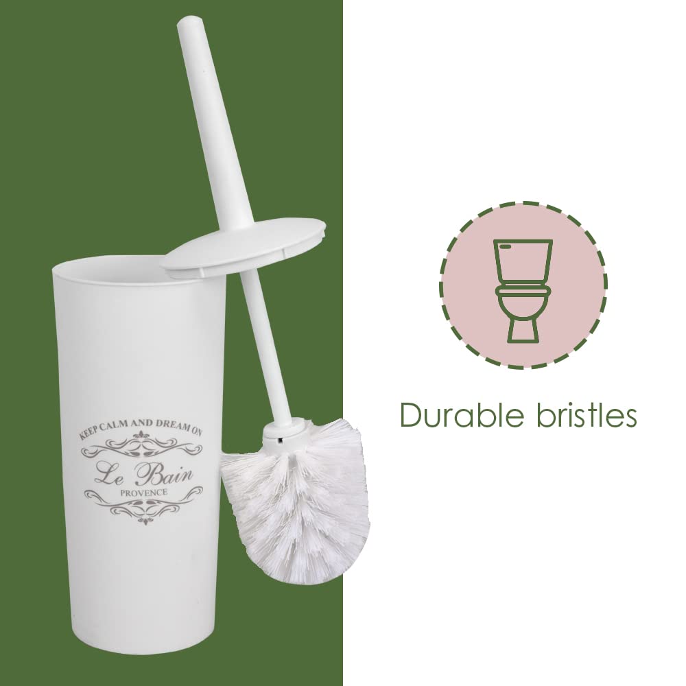 7-Piece Paris Bathroom Set (White) by Home Basics - Plastic Bathroom Accessories Kit with Tumbler, Toothbrush Holder, Soap Dish, Lotion Dispenser, Cotton Ball Holder, Toilet Brush Holder & Wastebasket - Perfect for Modern Bathroom Decor & Organization