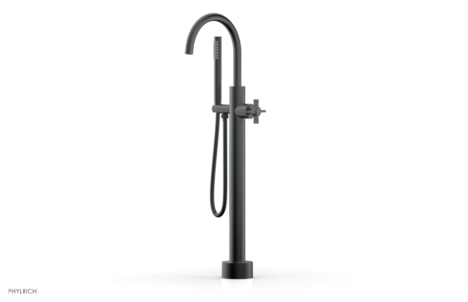 BASIC Low Floor Mount Tub Filler with Cross Handle and Hand Shower - D132 44 03 - Perfect for Modern Bathroom Renovations and Spa-Like Showers