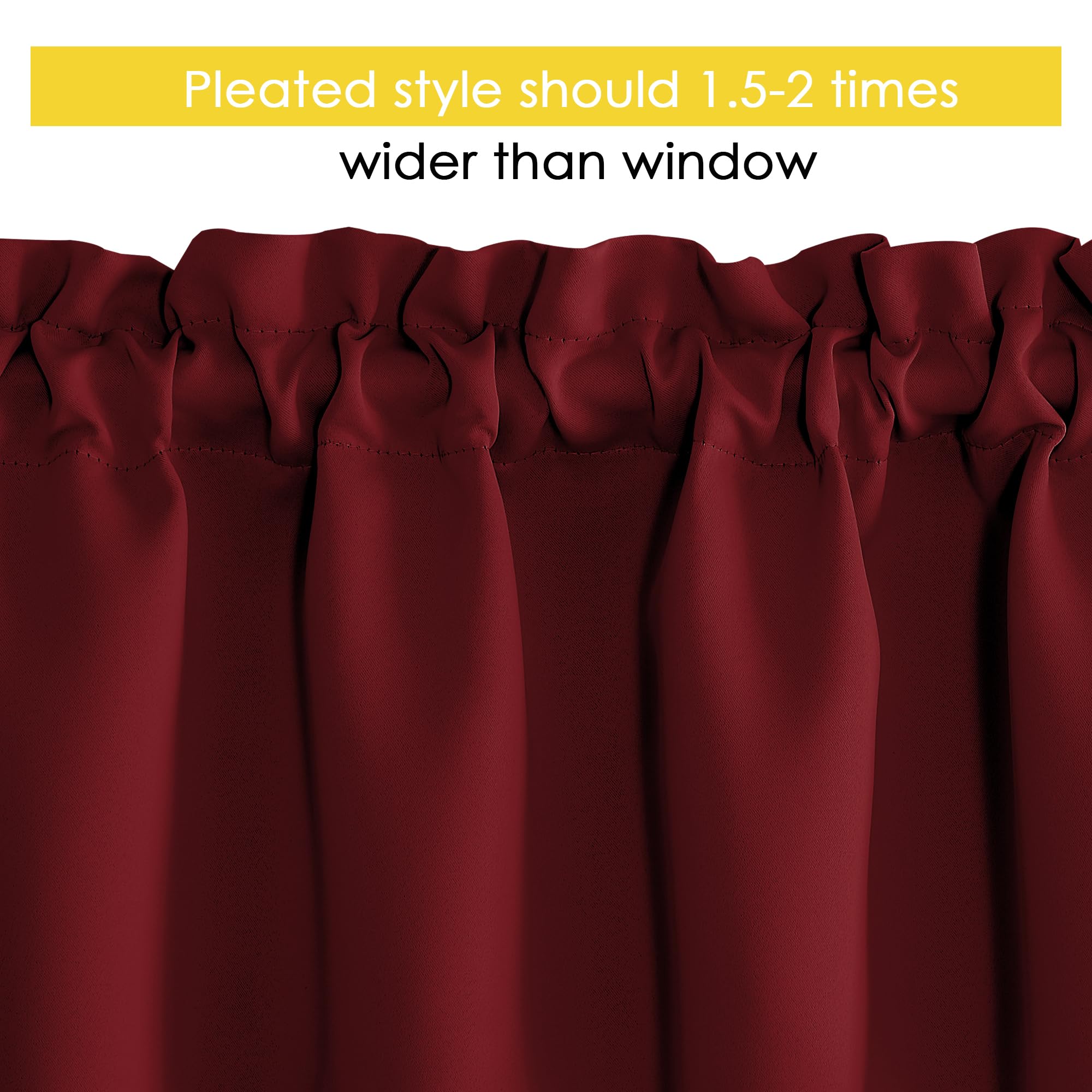 Burgundy Red 16-Inch Christmas Valance - Rod Pocket Blackout Window Curtain for Kitchen, Living Room, Bedroom & Bathroom - 42x16 Inch Single Panel - Perfect for Holiday Decor & Year-Round Home Decor