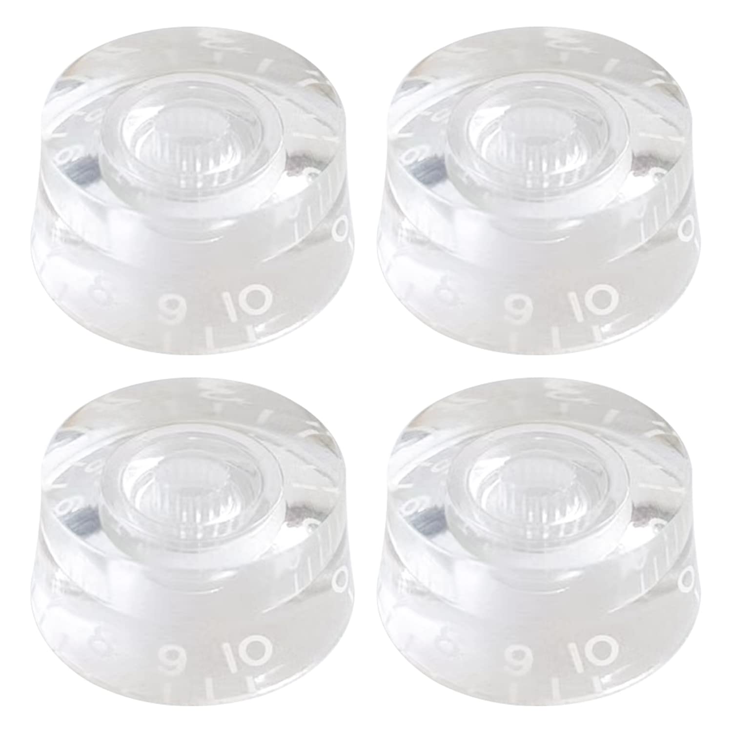 Premium Electric Guitar Knobs Set - 4Pc Speed, Volume & Tone Control Knobs for LP Style Guitars - Transparent White Replacement Parts - Perfect for DIY Guitar Upgrades & Professional Repairs