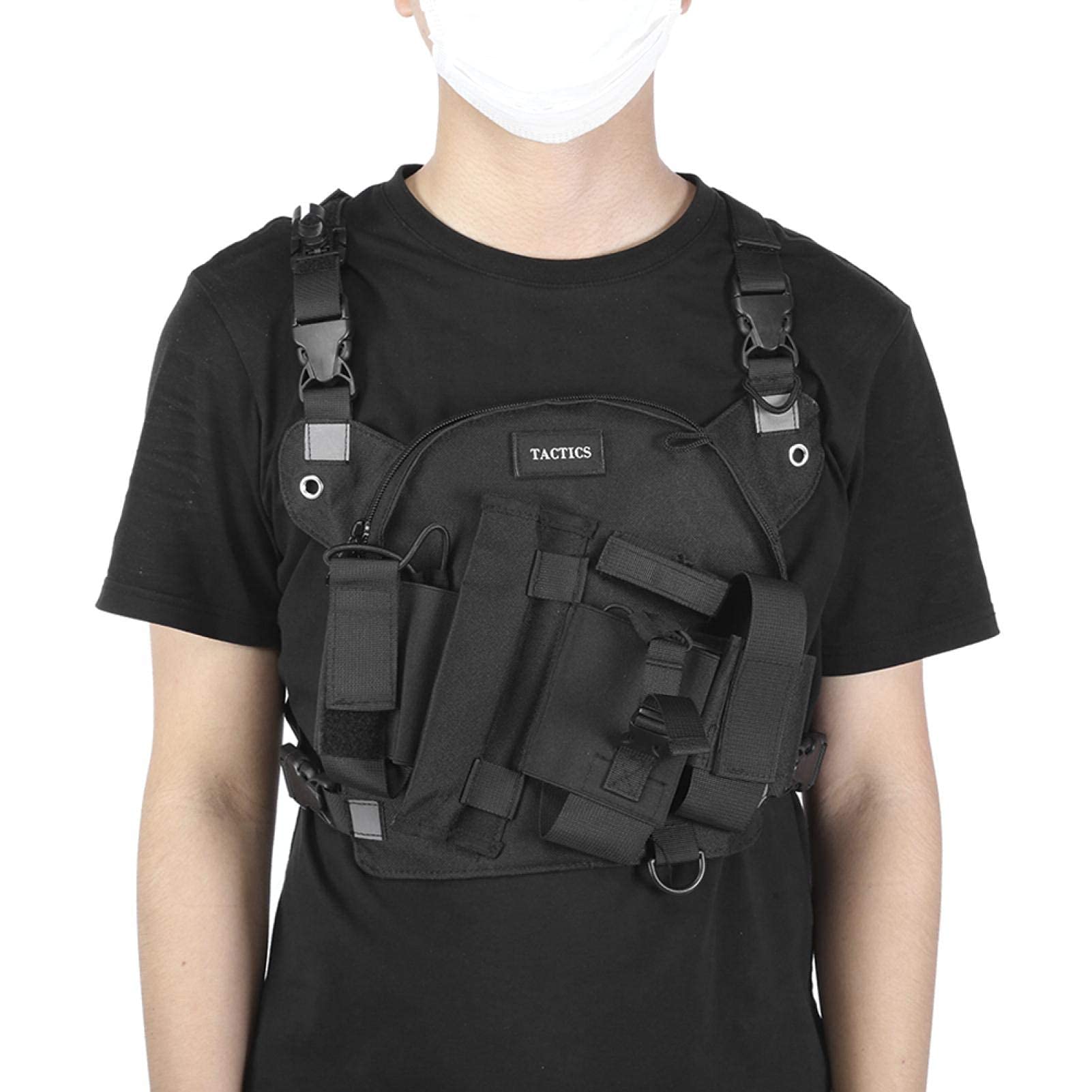 Socobeta Adjustable Chest Rig Bag - Tactical Shoulder Pack with Radio Holster Holder for Men & Women (Black) - Perfect for Hiking, Airsoft, Hunting & Outdoor Adventures