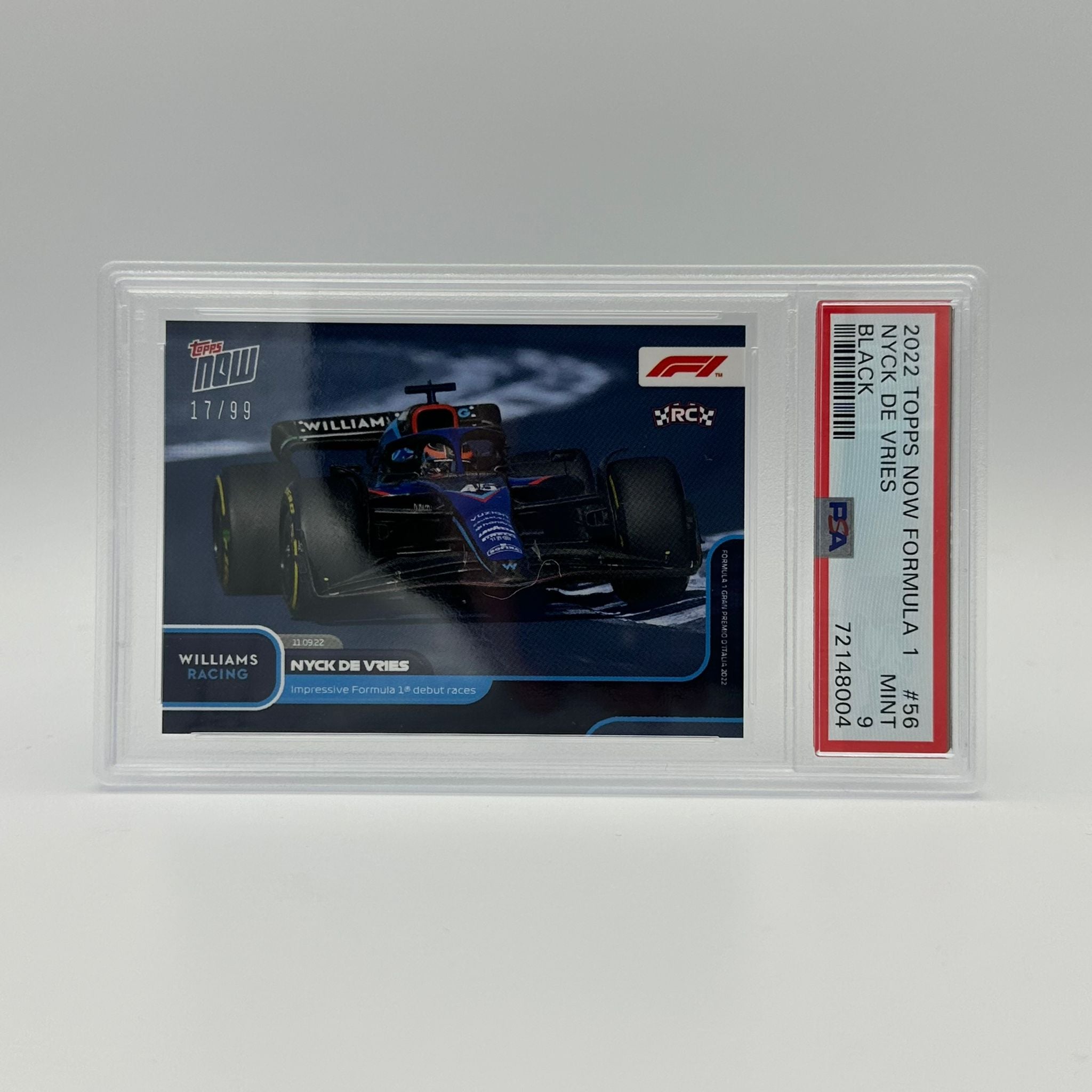 PSA 9 Graded 17/99 Nyck de Vries Formula 1 Rookie Card #056 - Perfect for F1 Collectors and Racing Memorabilia Displays