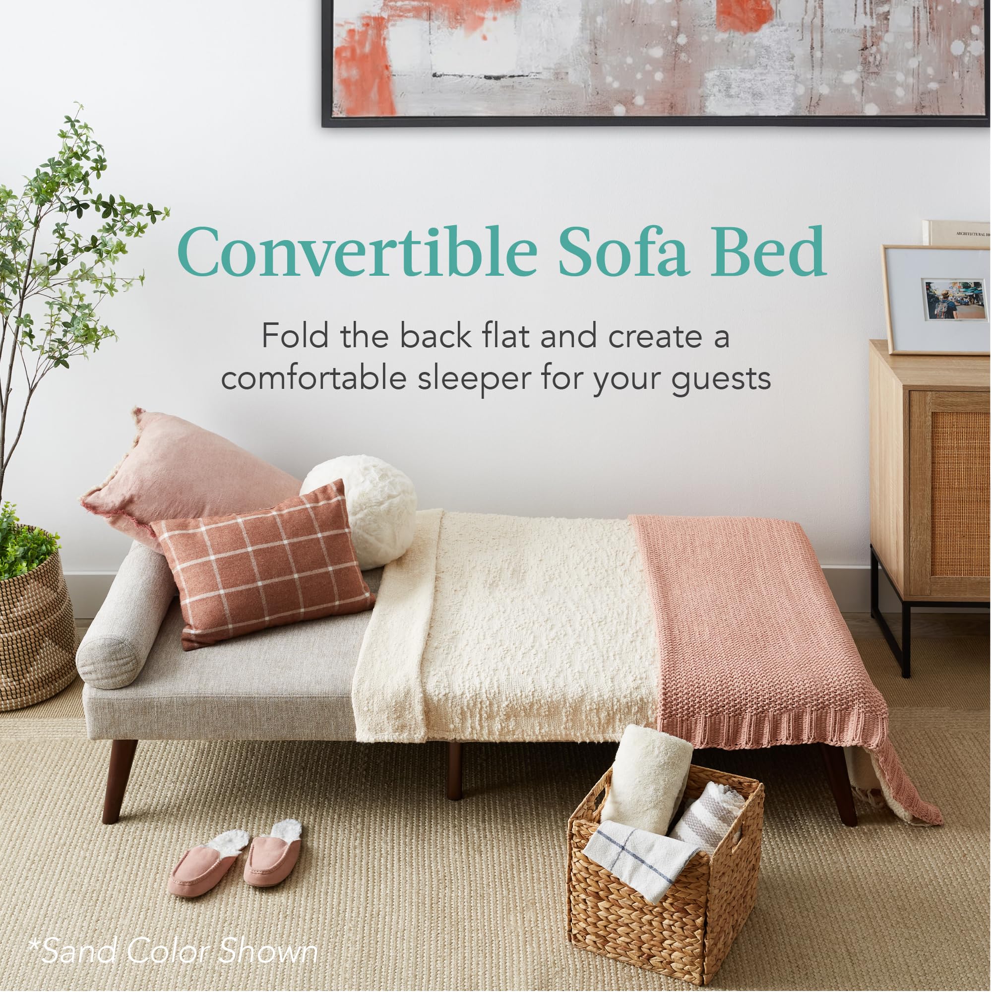 Best Choice Products Mid-Century Modern Upholstered Futon - Convertible Folding Sofa Bed with Rounded Armrests & 2 Cup Holders - Charcoal Grey - Perfect for Small Apartments, Guest Rooms & Home Offices