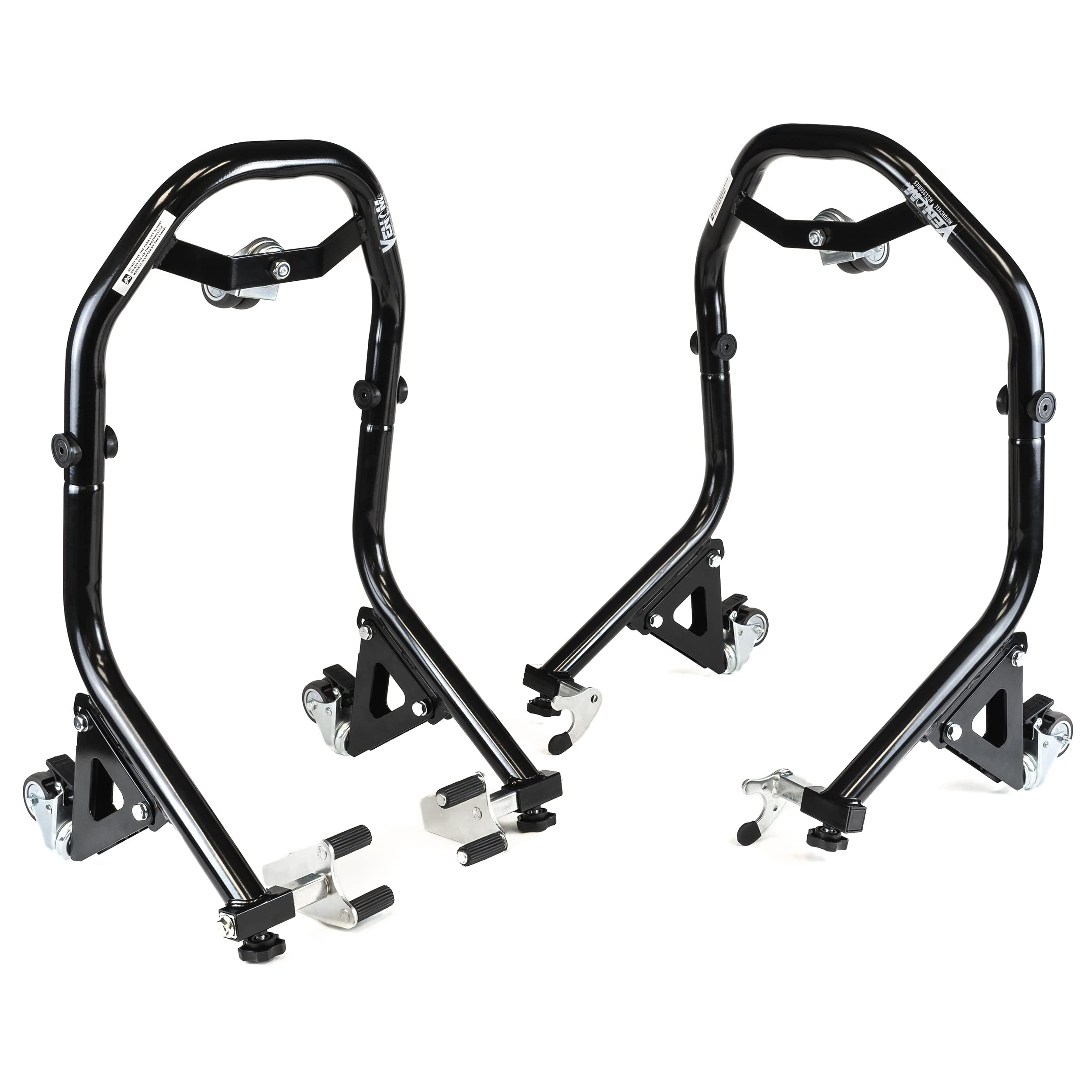 Venom Motorcycle Lift Stands with Dolly Wheels - Front Fork & Rear Spool Lift Attachments - Compatible with 2018-2021 Triumph Street Triple R 765 - Ideal for Garage Maintenance, Bike Storage, and Easy Transport