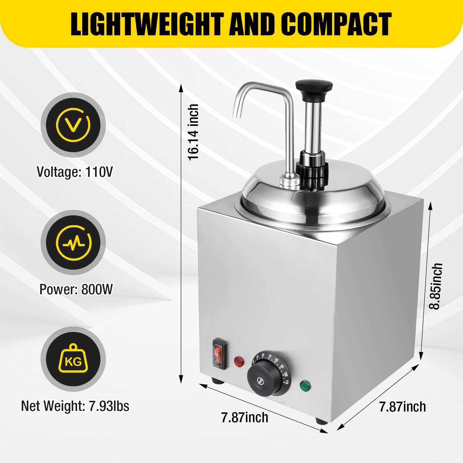 DYRABREST 2.5-Liter Commercial Cheese Warmer with Pump - Electric Nacho Cheese Dispenser for Hot Fudge, Caramel & Chocolate Sauce (30°C-110°C) - Perfect for Restaurants, Cinemas & Party Snack Stations