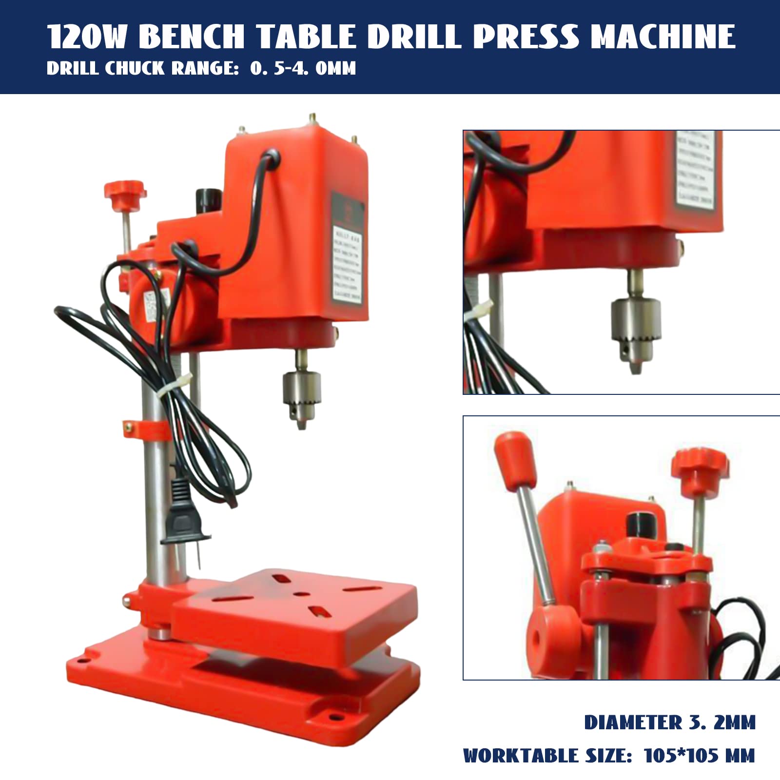 110V 120W Mini Benchtop Drill Press Machine - Portable Stepless Speed High Precision DIY Drill Press Tool for Woodworking, Metalworking, Jewelry Making & Model Building (Orange)