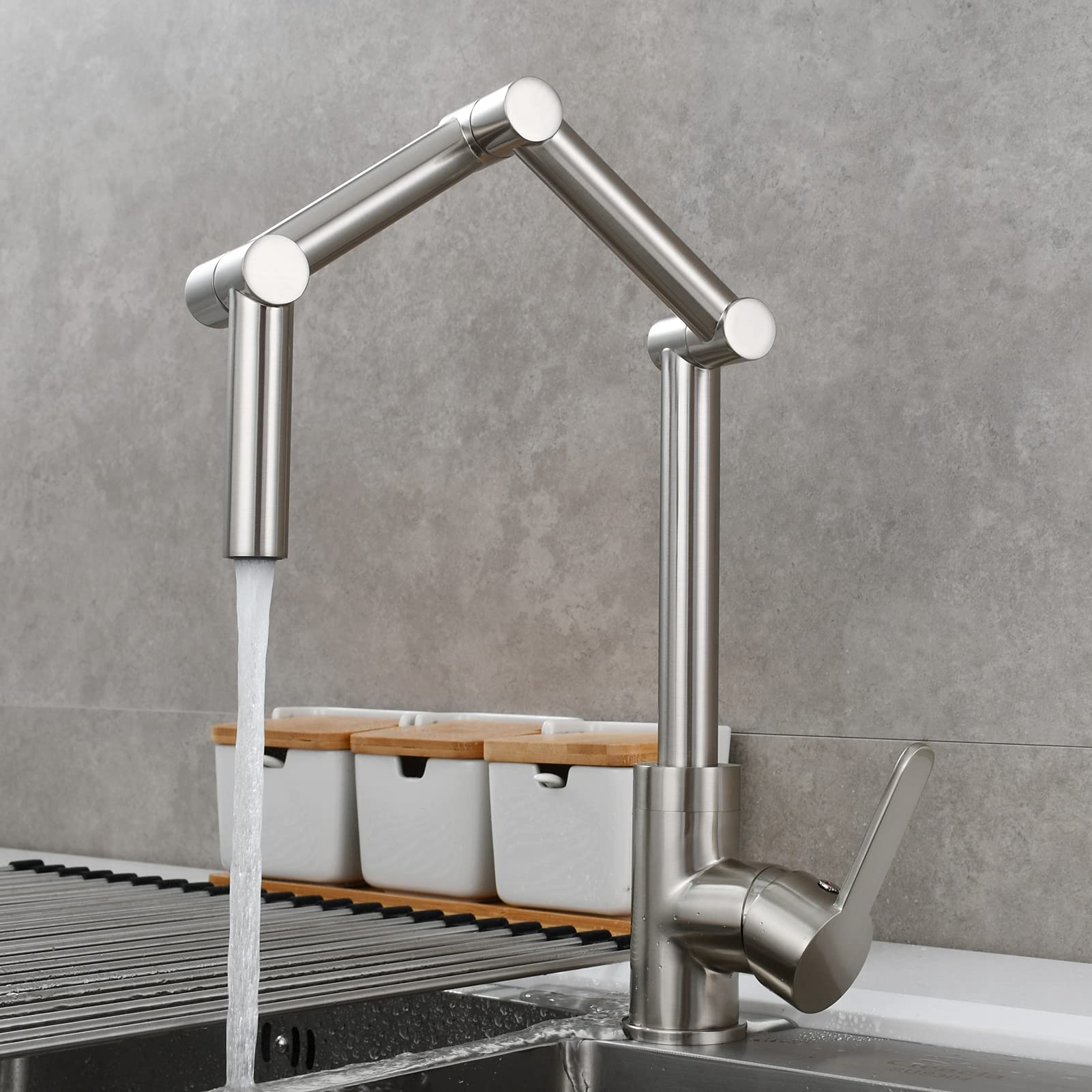 Brass Retractable Pot Filler Faucet - Single Hole Deck Mount Kitchen Sink Faucet in Brushed Nickel (BNA1231) - Perfect for Home Kitchen, Restaurant & Commercial Use