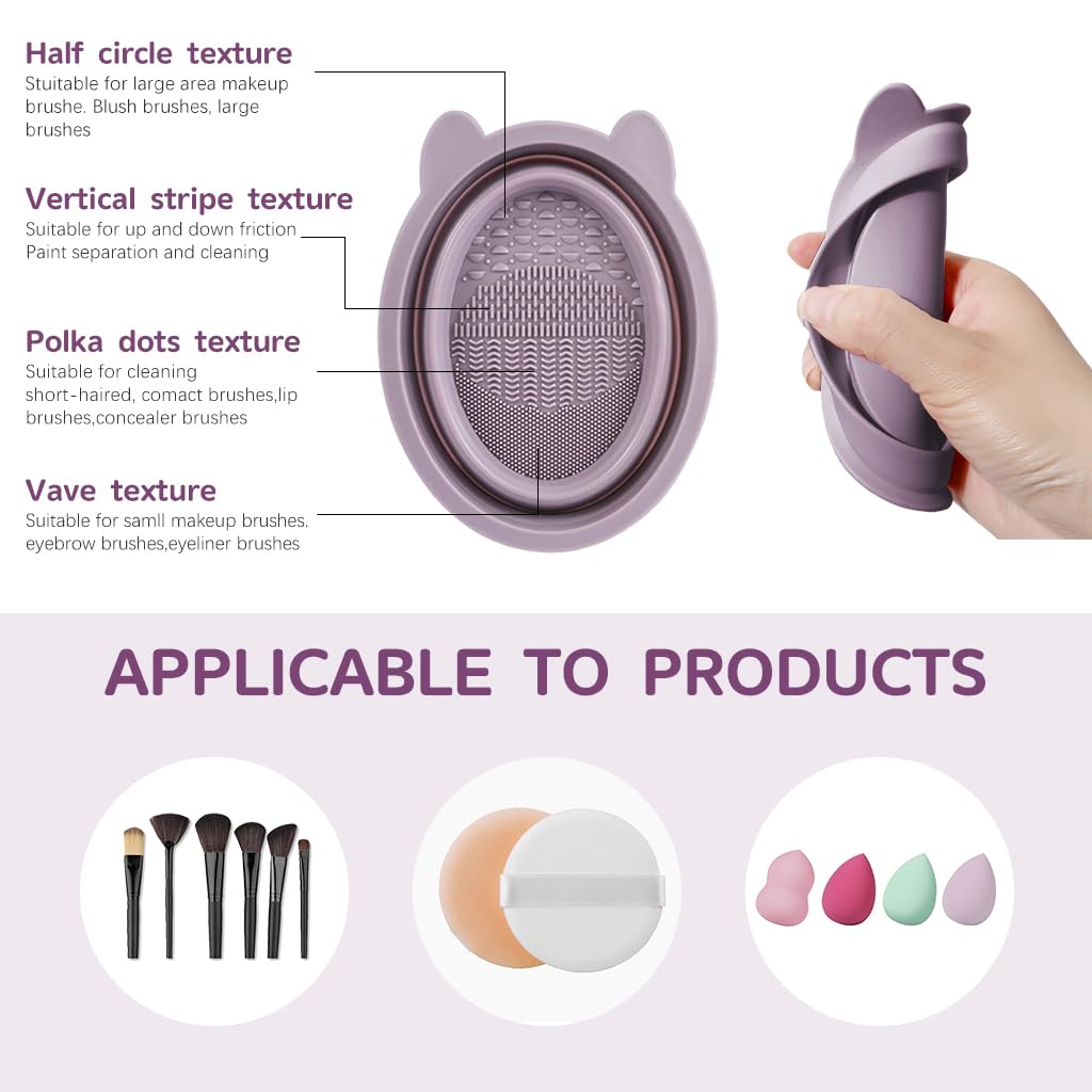 MAYCREATE® Silicone Makeup Brush Cleaner Mat & Hanging Drying Net - Foldable Brush Cleaning Tool with Wash Bowl for Makeup Brushes, Beauty Blender Sponges - Perfect for Home Salon & Professional Makeup Artist Kit