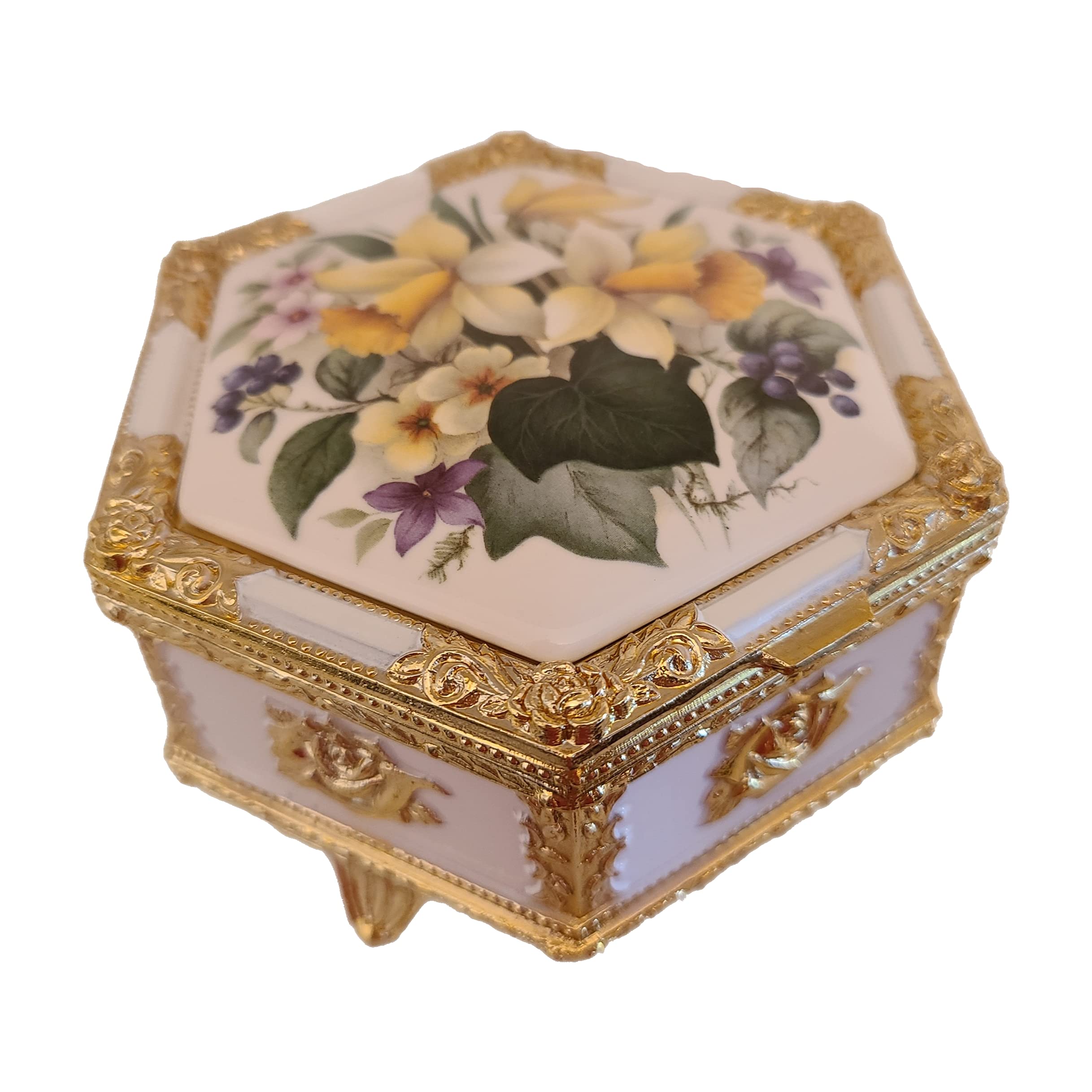 Hexagon Floral Music Jewelry Box with Lined Compartment - Plays Ice Castles Theme Song | Perfect Gift for Birthdays, Anniversaries & Home Decor