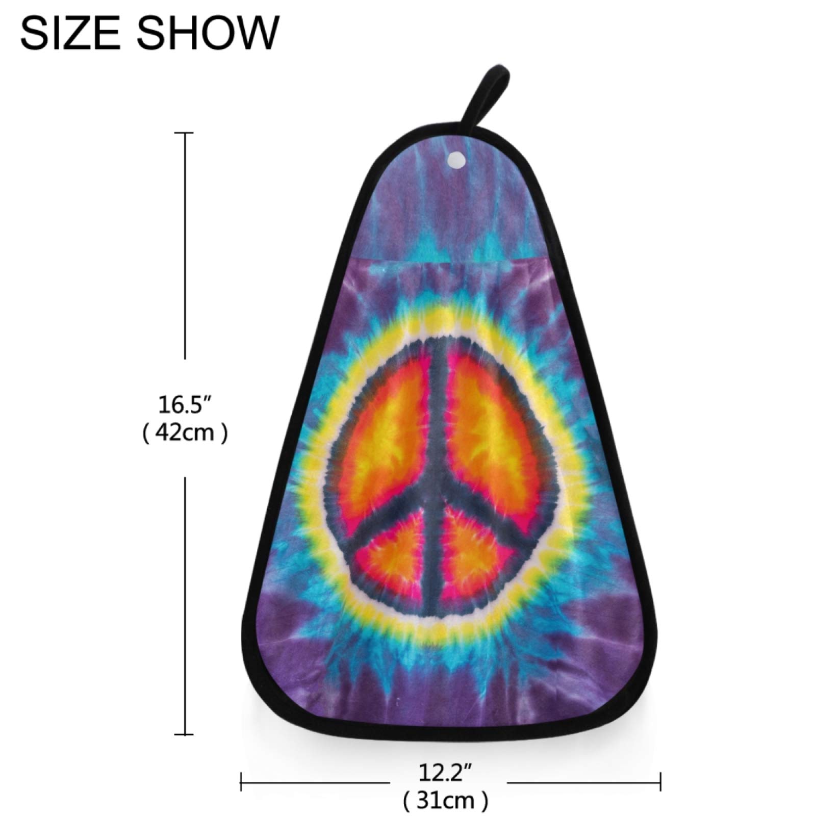 Visesunny Abstract Peace Sign Tie Dye Kitchen Dish Towel - Absorbent Cotton Hand Towel with Hanging Loop for Bathroom, Kitchen & Home Cleaning - Perfect for Drying Dishes, Wiping Counters & Decor