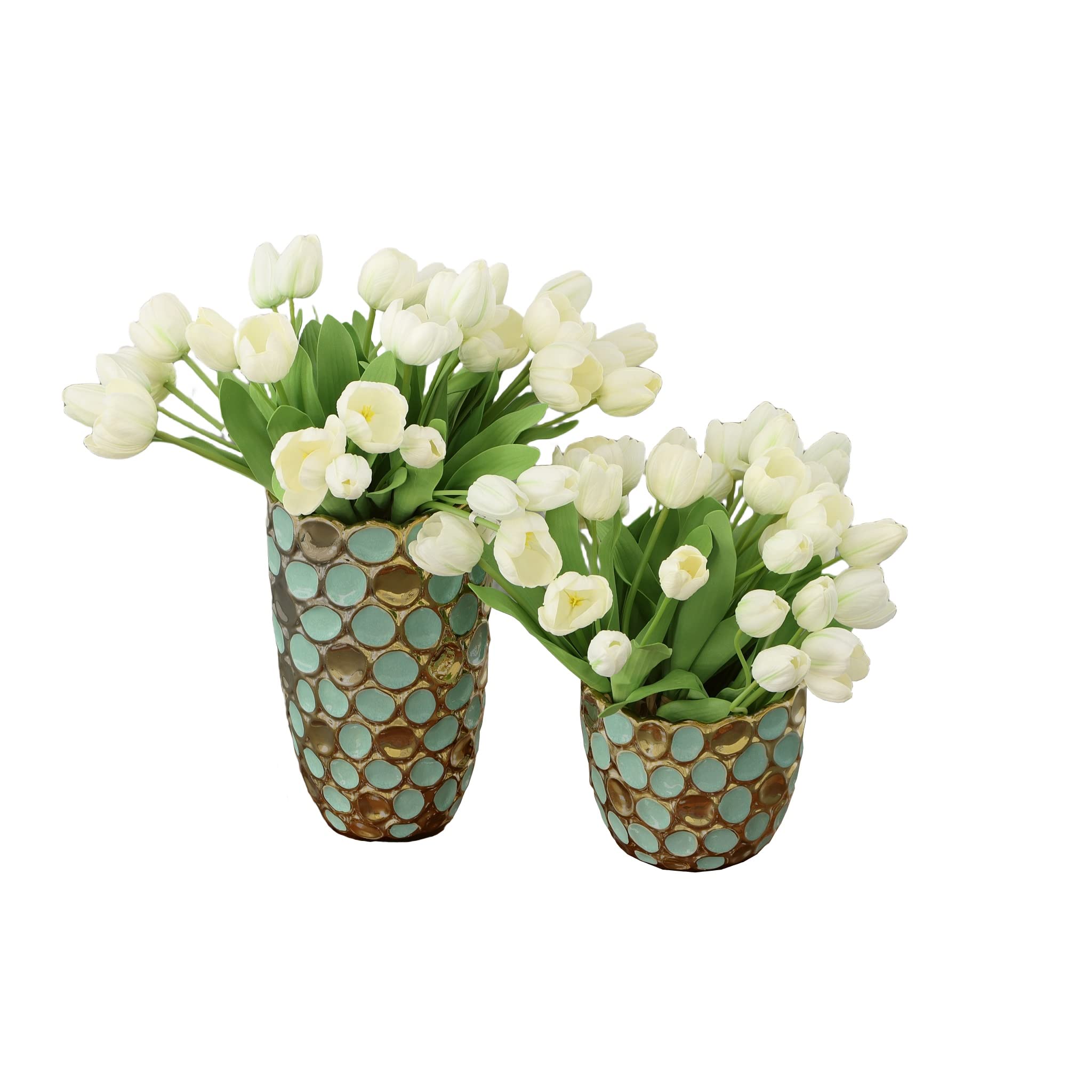 Turquoise and Gold Accent Vases Set of 2 - Modern Home Decor for Living Room, Bedroom & Wedding Centerpieces