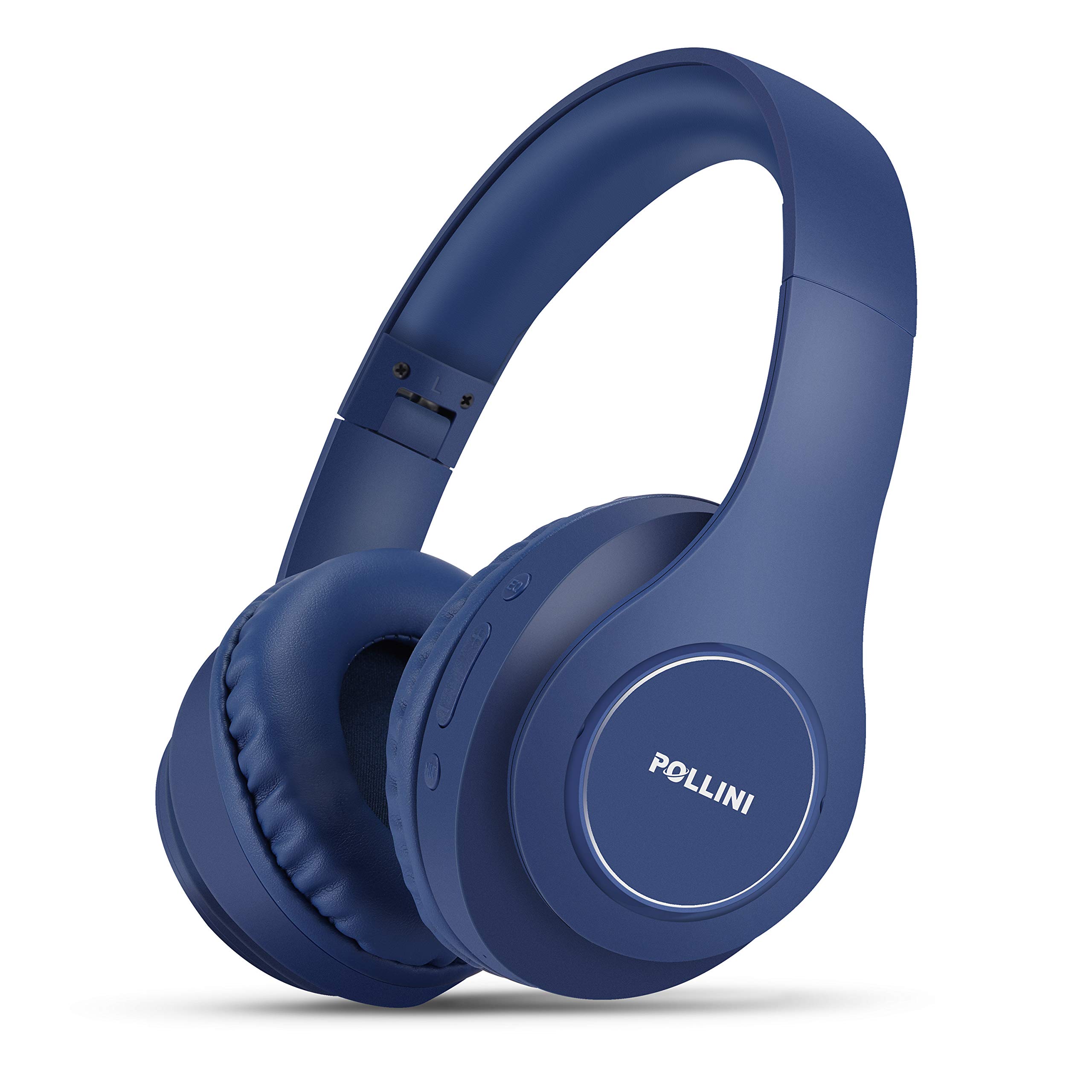 Pollini 40H Wireless Bluetooth Headphones - 40H Playtime, Foldable Over-Ear Headset with Mic, Deep Bass & Memory-Protein Earmuffs for Phone/PC - Perfect for Workouts, Commuting & Gaming (Dark Blue)