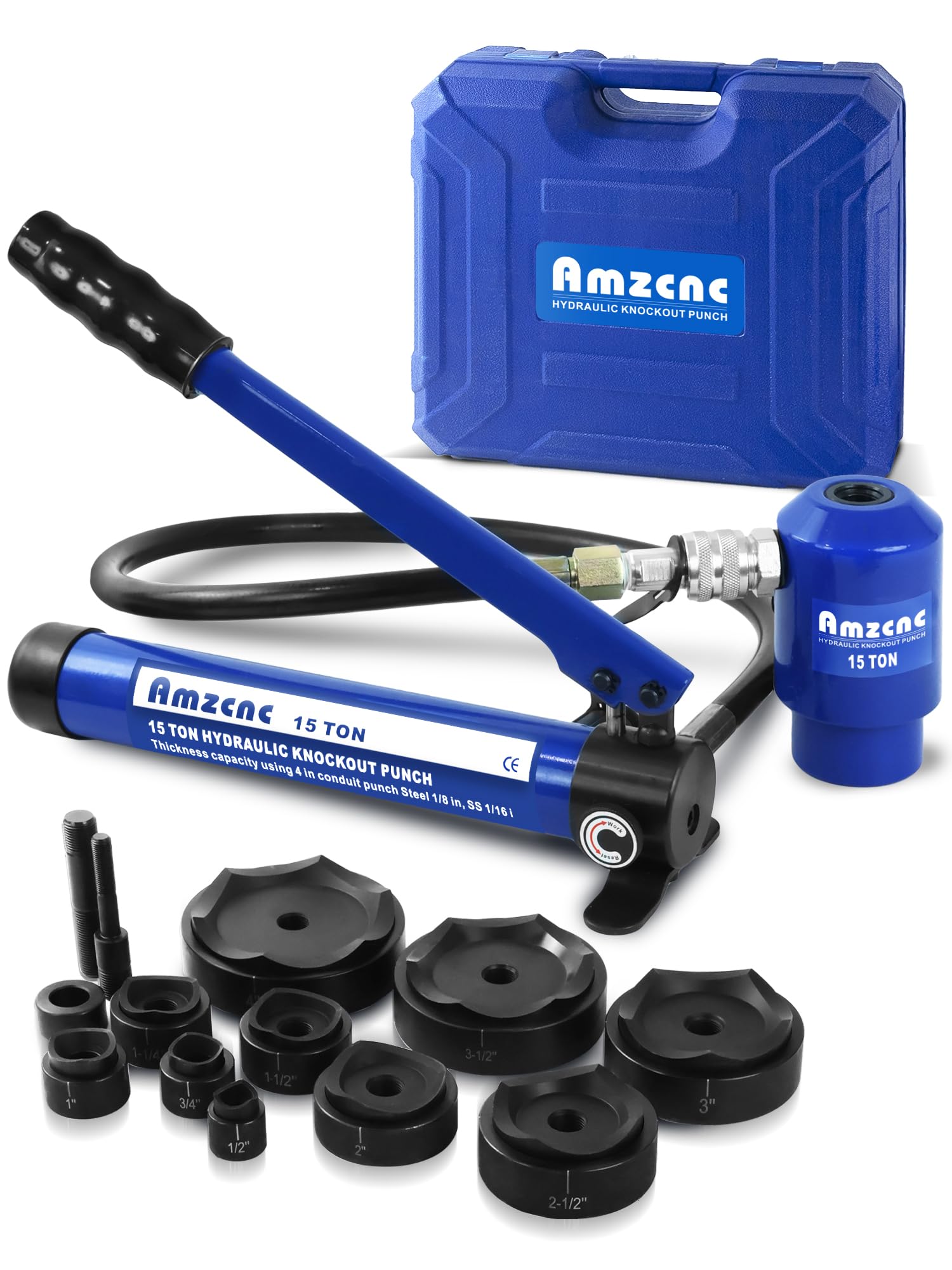 AMZCNC 15T Hydraulic Knockout Punch Set - Electrical Conduit Hole Cutter KO Tool Kit (1/2